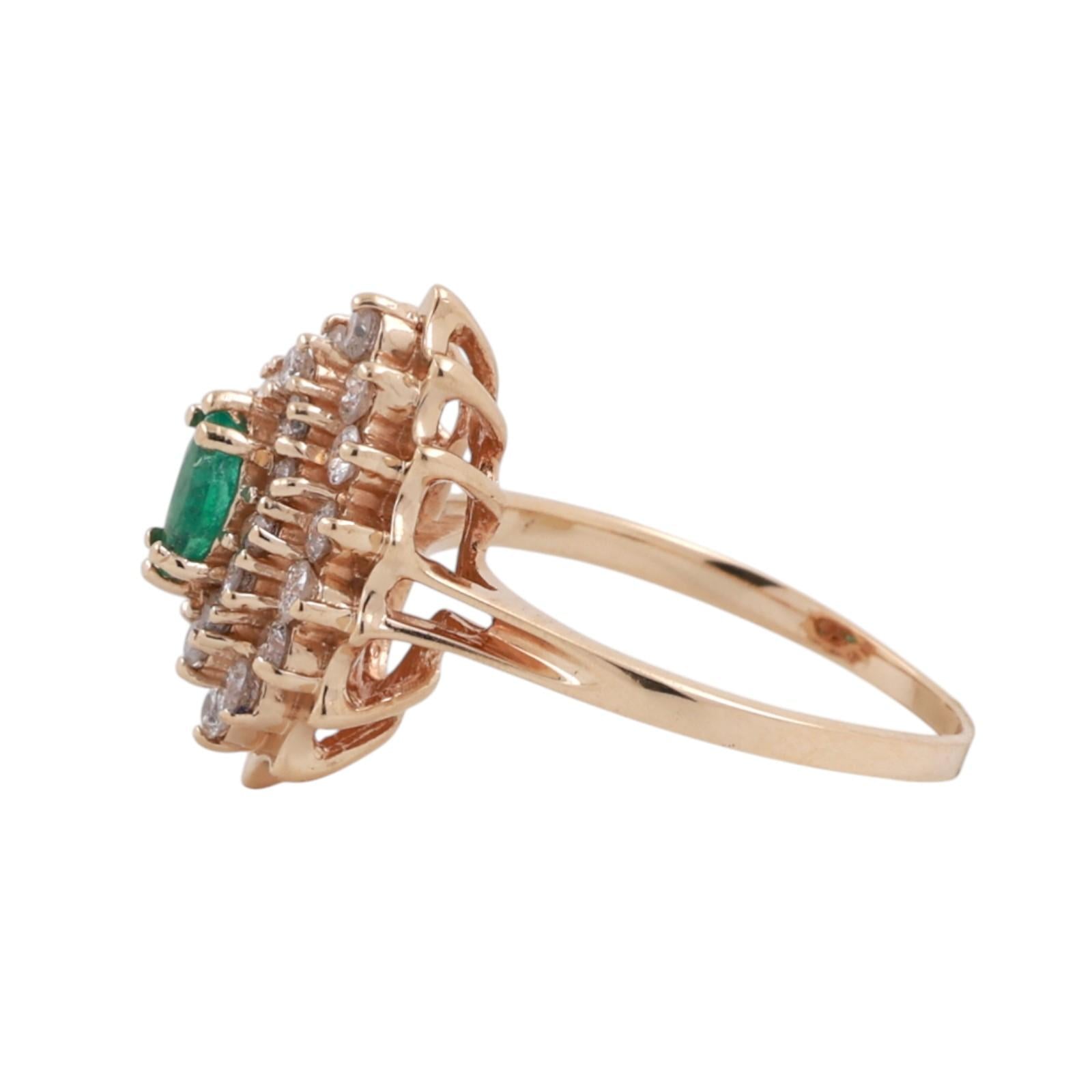 Emerald Diamond Floral Halo Ring 14K Yellow Gold 0.83 CTW Size 7.75 Ladies