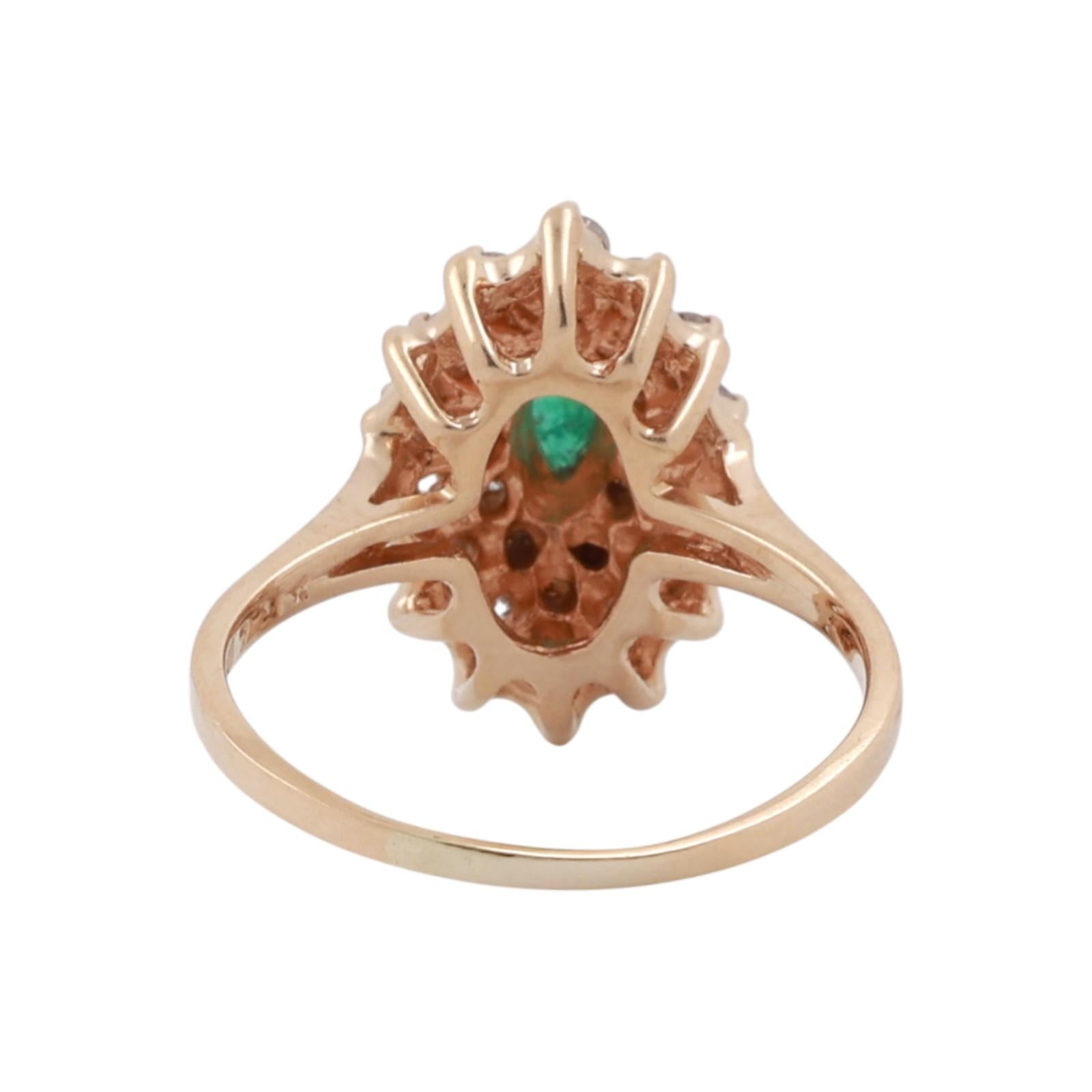 Emerald Diamond Floral Halo Ring 14K Yellow Gold 0.83 CTW Size 7.75 Ladies