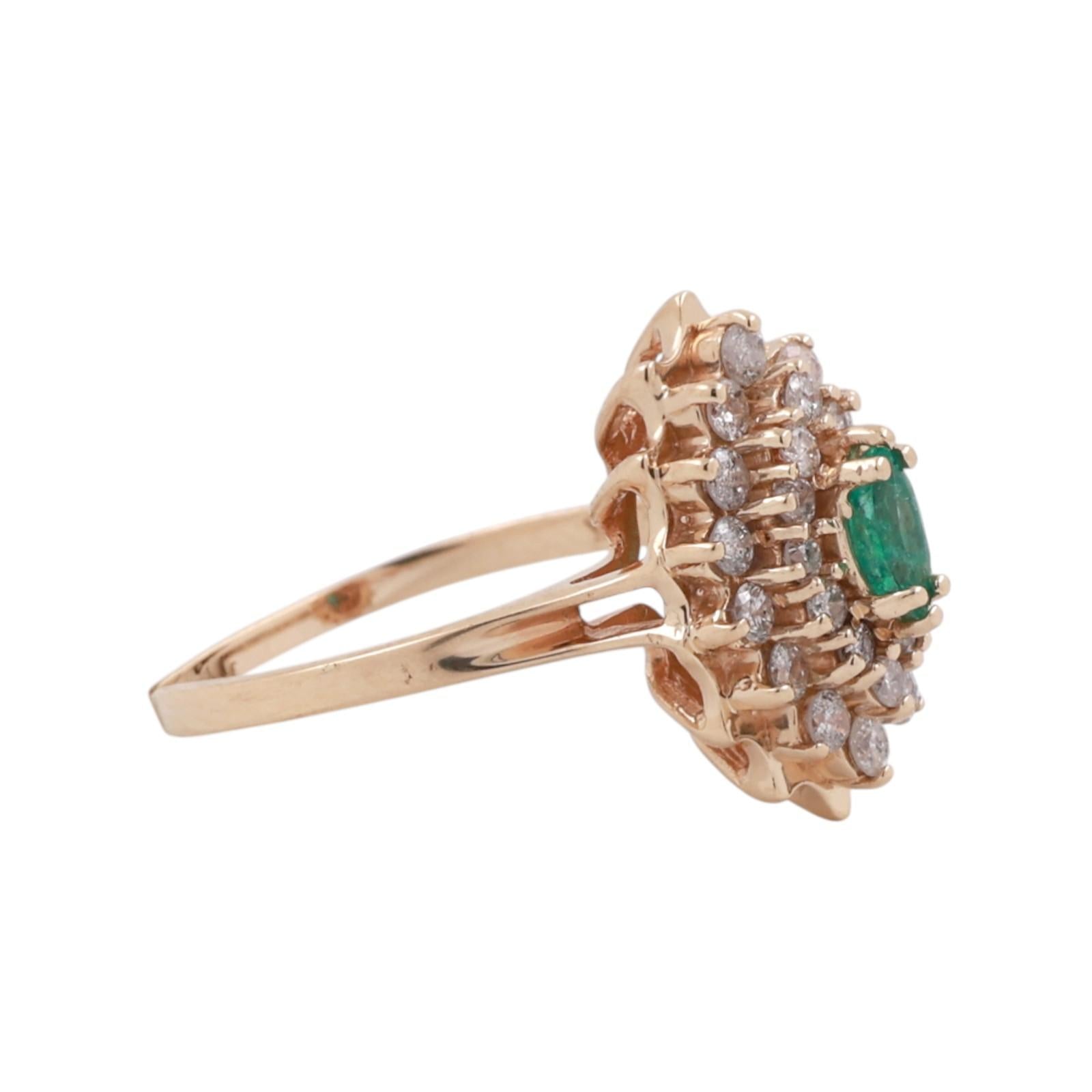 Emerald Diamond Floral Halo Ring 14K Yellow Gold 0.83 CTW Size 7.75 Ladies