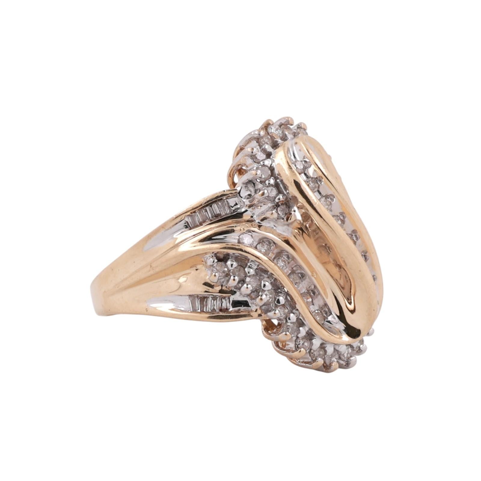 Round Baguette Diamond Swirl Statement Ring 14K Gold 0.65 TW Size 7.25