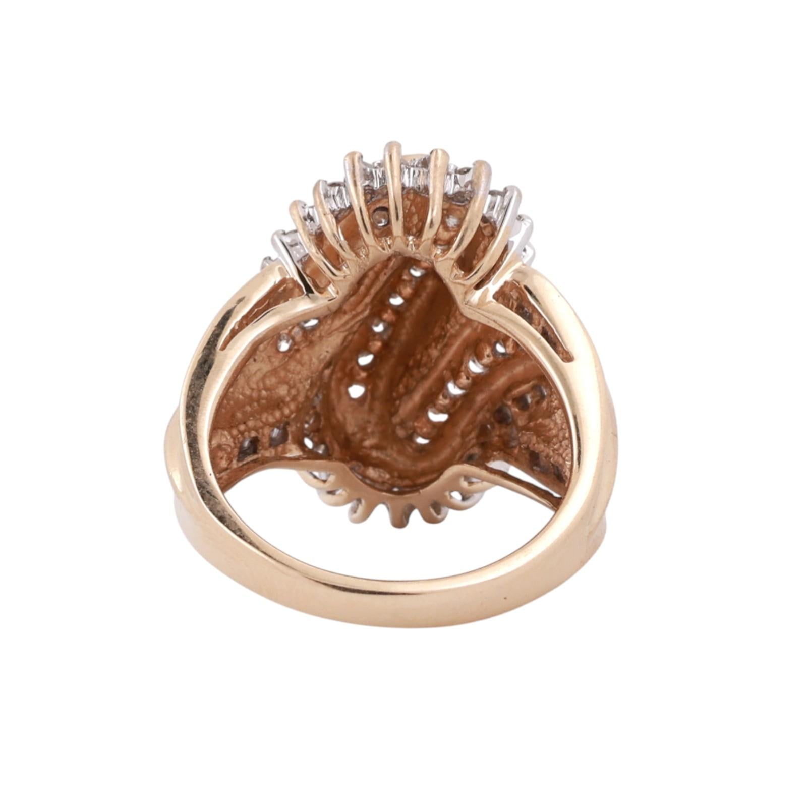 Round Baguette Diamond Swirl Statement Ring 14K Gold 0.65 TW Size 7.25