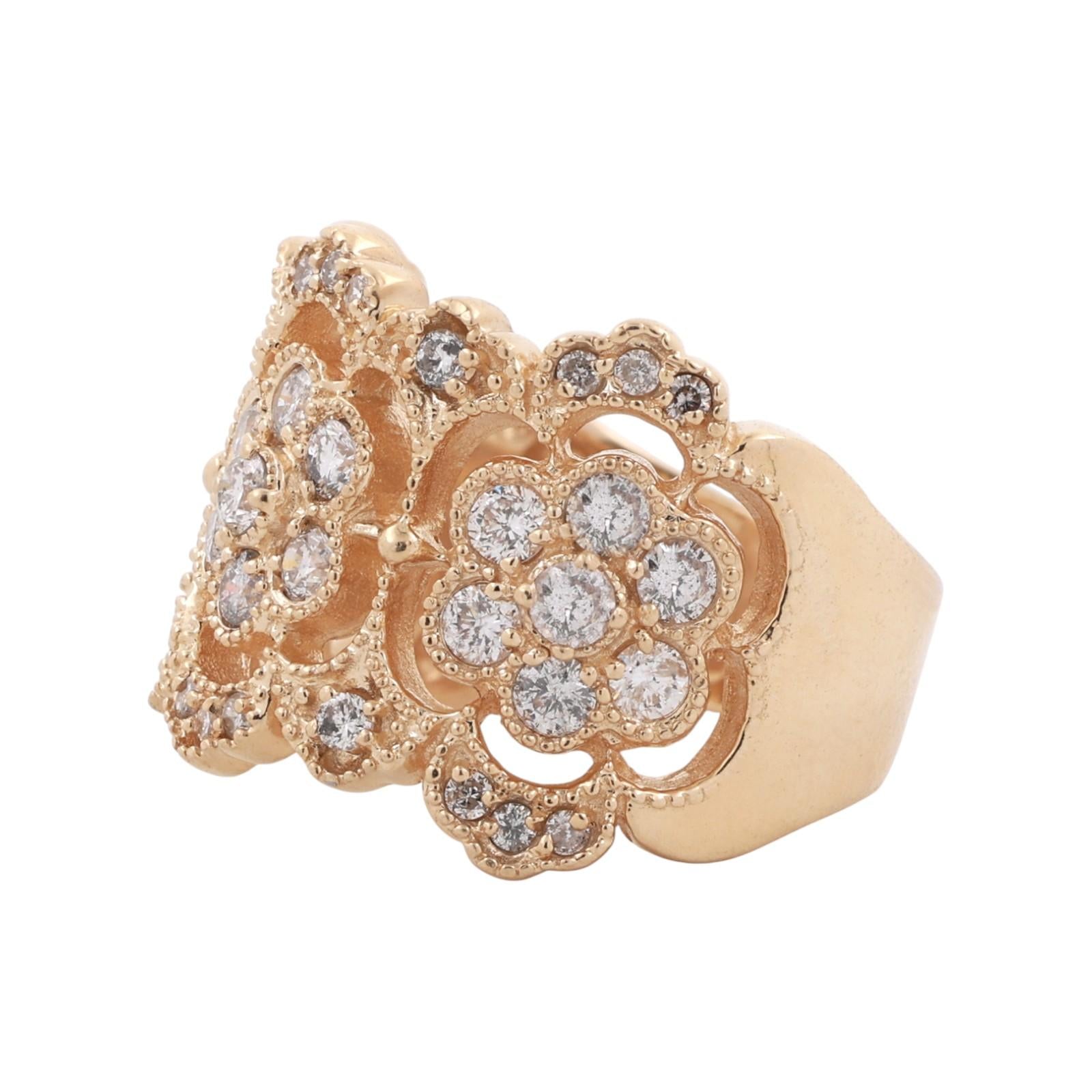 1.75 TW Diamond Floral Wide Band Ring 14K Yellow Gold Size 7.75 Ladies Estate