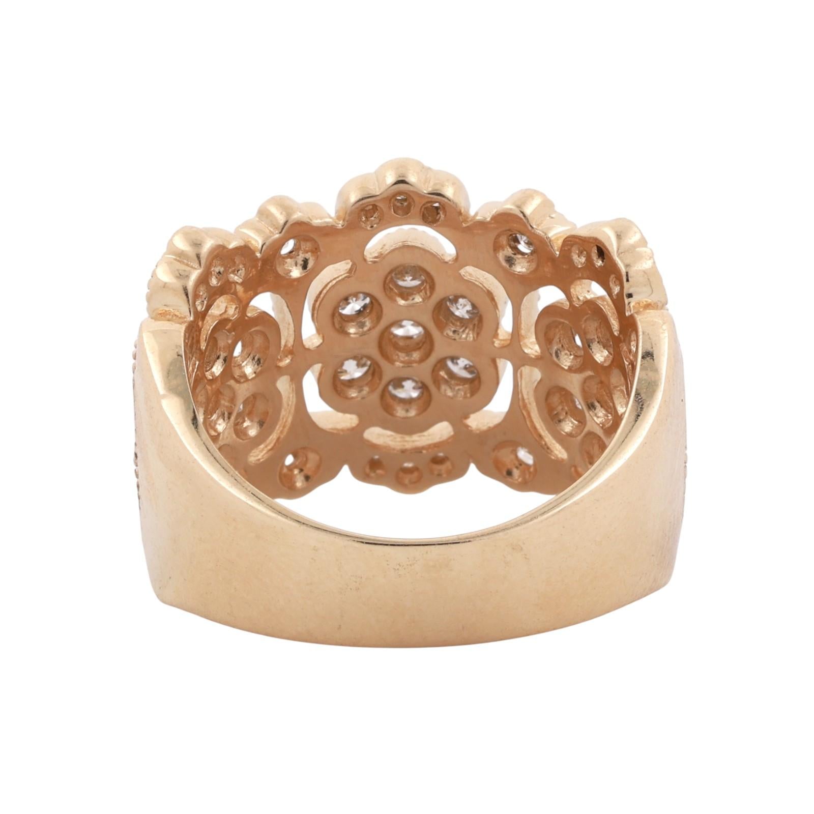 1.75 TW Diamond Floral Wide Band Ring 14K Yellow Gold Size 7.75 Ladies Estate