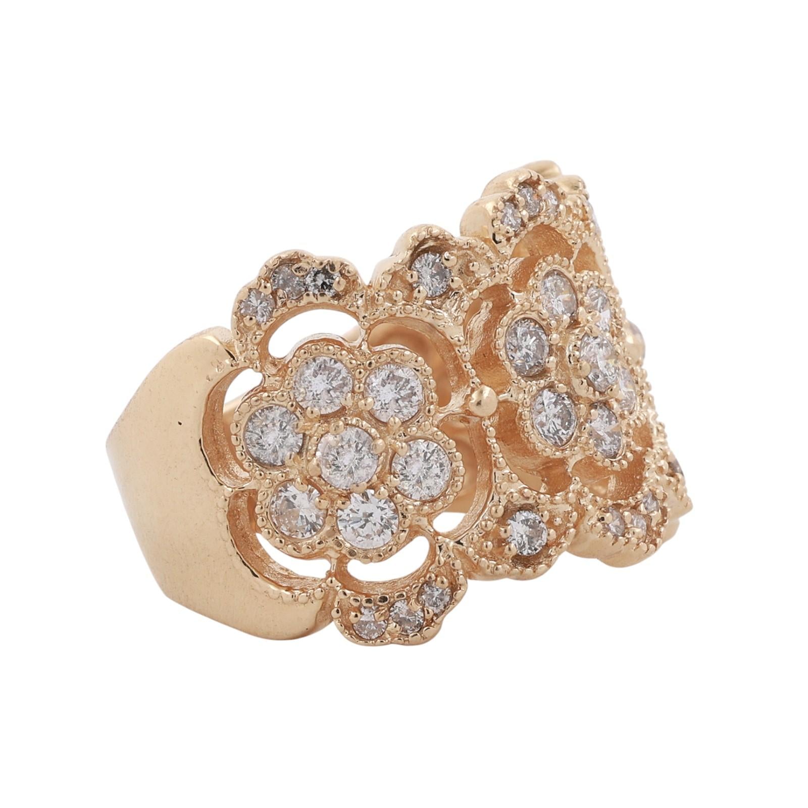 1.75 TW Diamond Floral Wide Band Ring 14K Yellow Gold Size 7.75 Ladies Estate