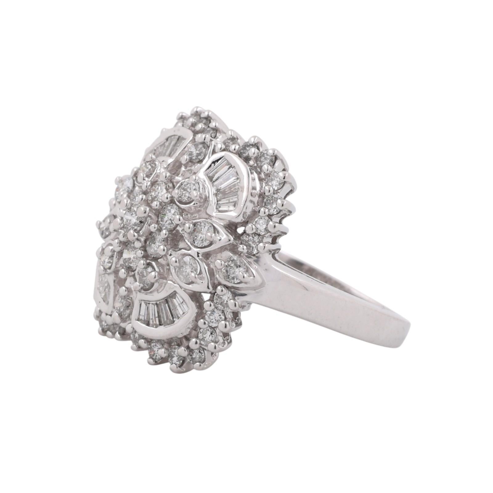 1.50 TW Diamond Floral Cocktail Ring 14K White Gold Size 7.25 Ladies Estate