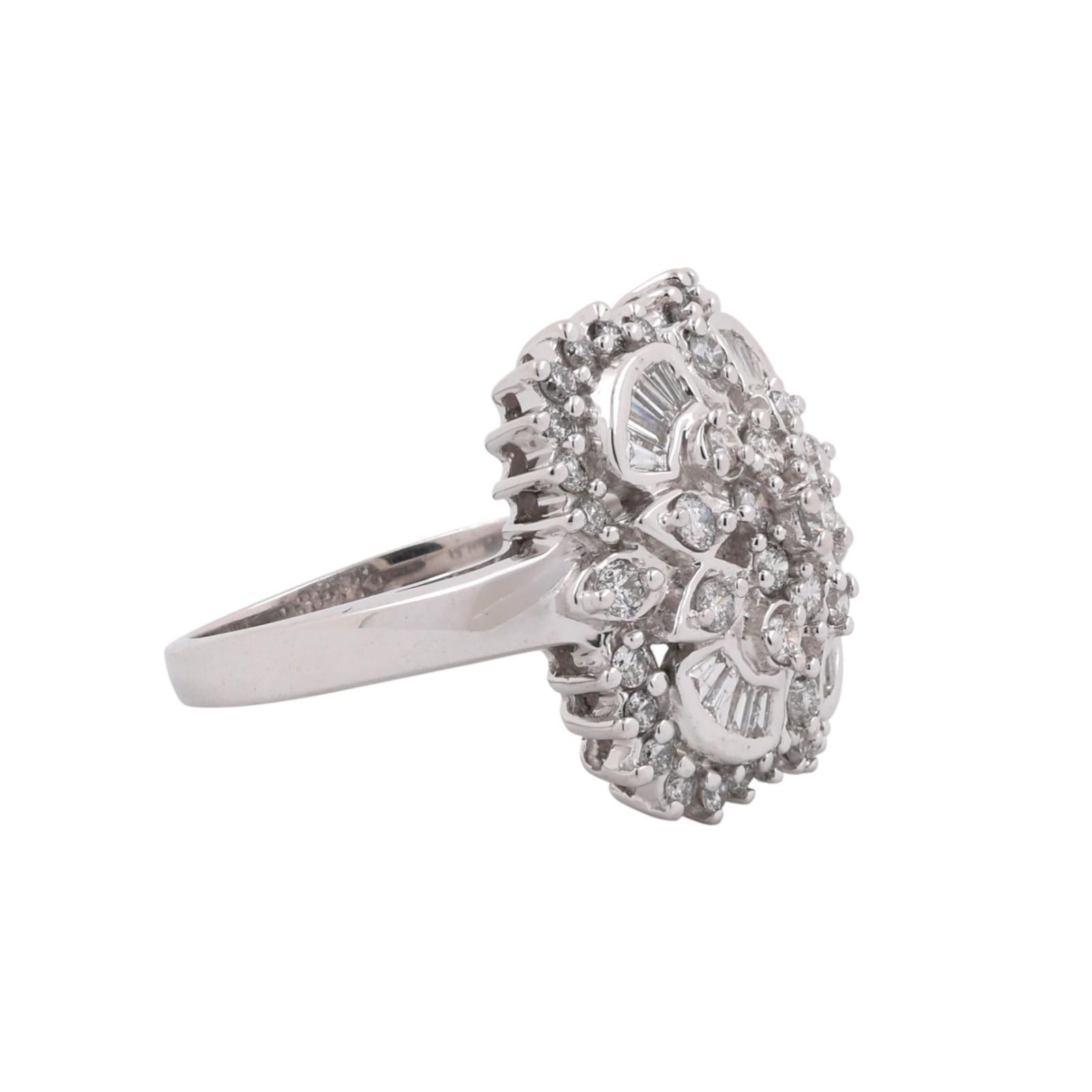 1.50 TW Diamond Floral Cocktail Ring 14K White Gold Size 7.25 Ladies Estate
