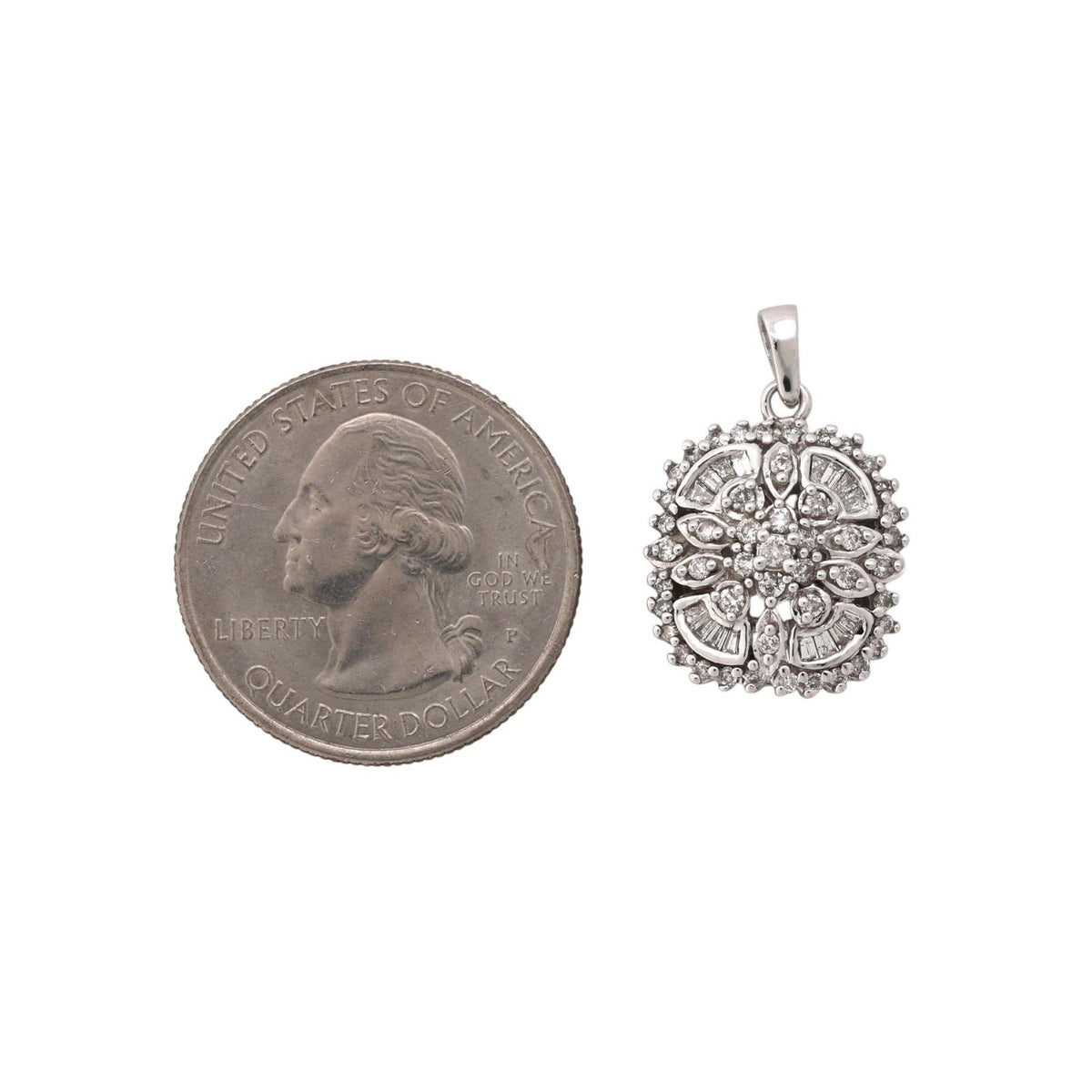 Diamond Floral Cluster Pendant 14K White Gold 1.00 CTW Round Baguette