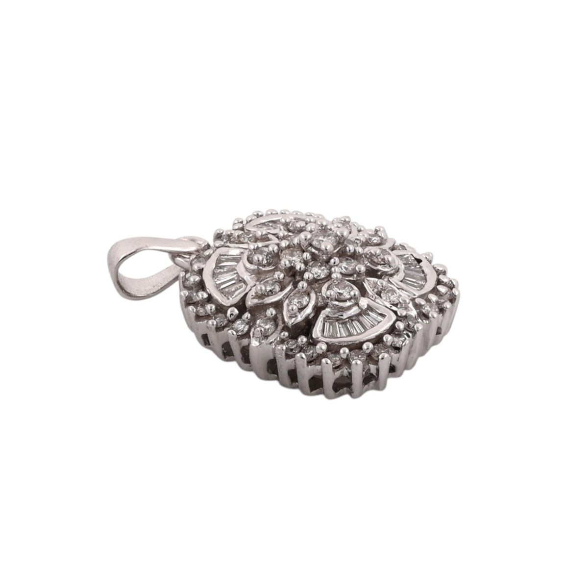 Diamond Floral Cluster Pendant 14K White Gold 1.00 CTW Round Baguette