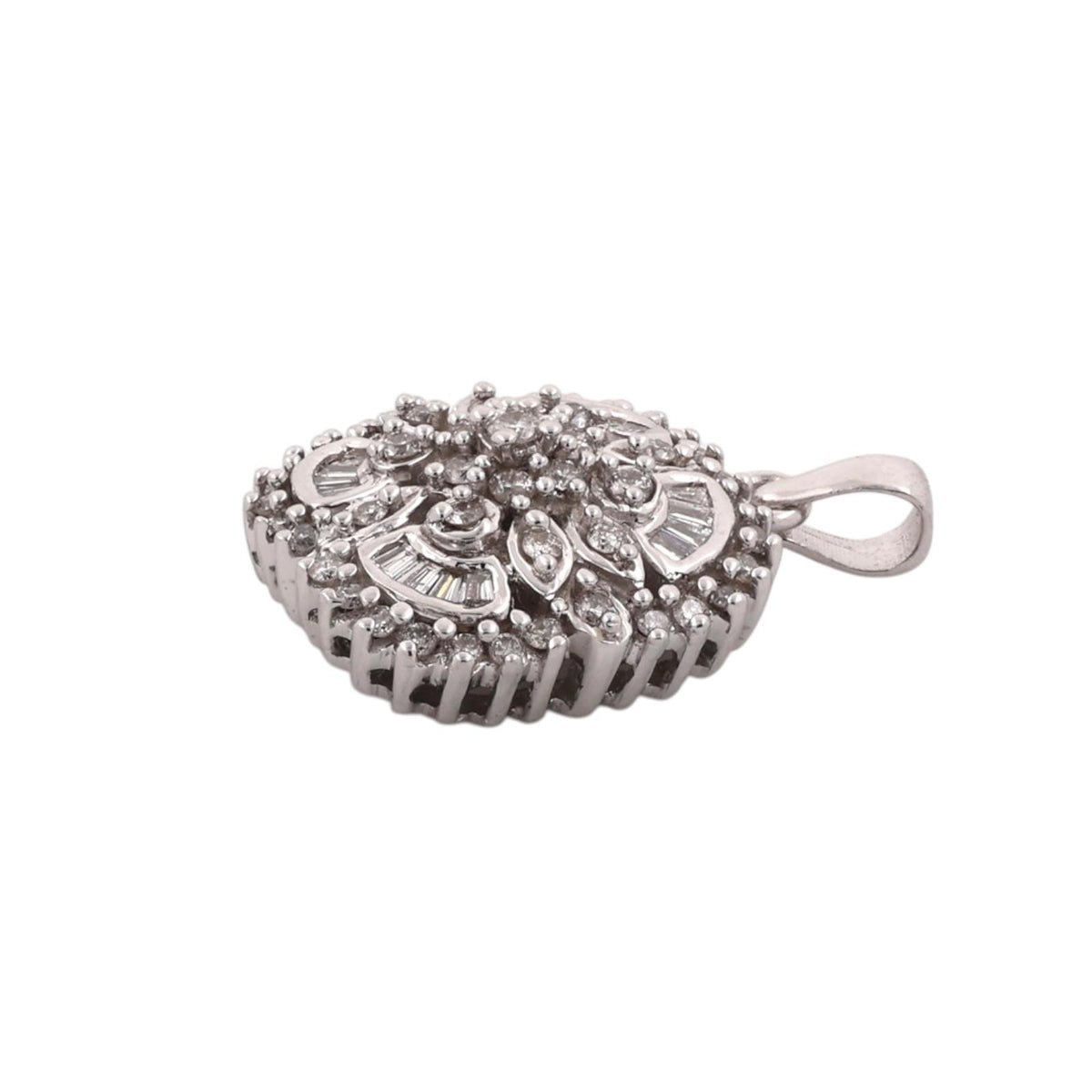 Diamond Floral Cluster Pendant 14K White Gold 1.00 CTW Round Baguette