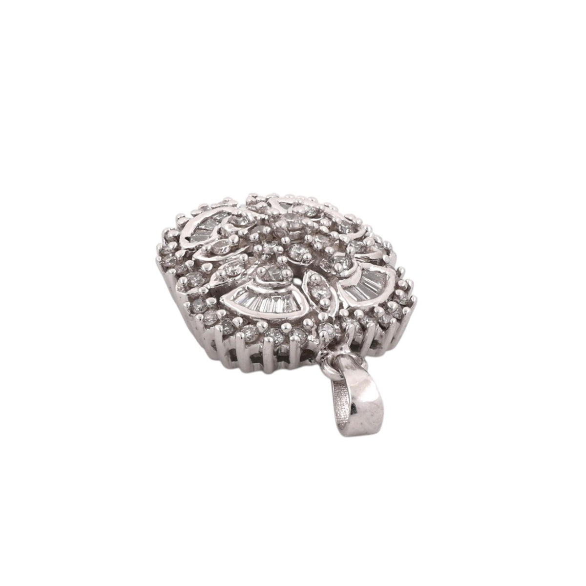 Diamond Floral Cluster Pendant 14K White Gold 1.00 CTW Round Baguette
