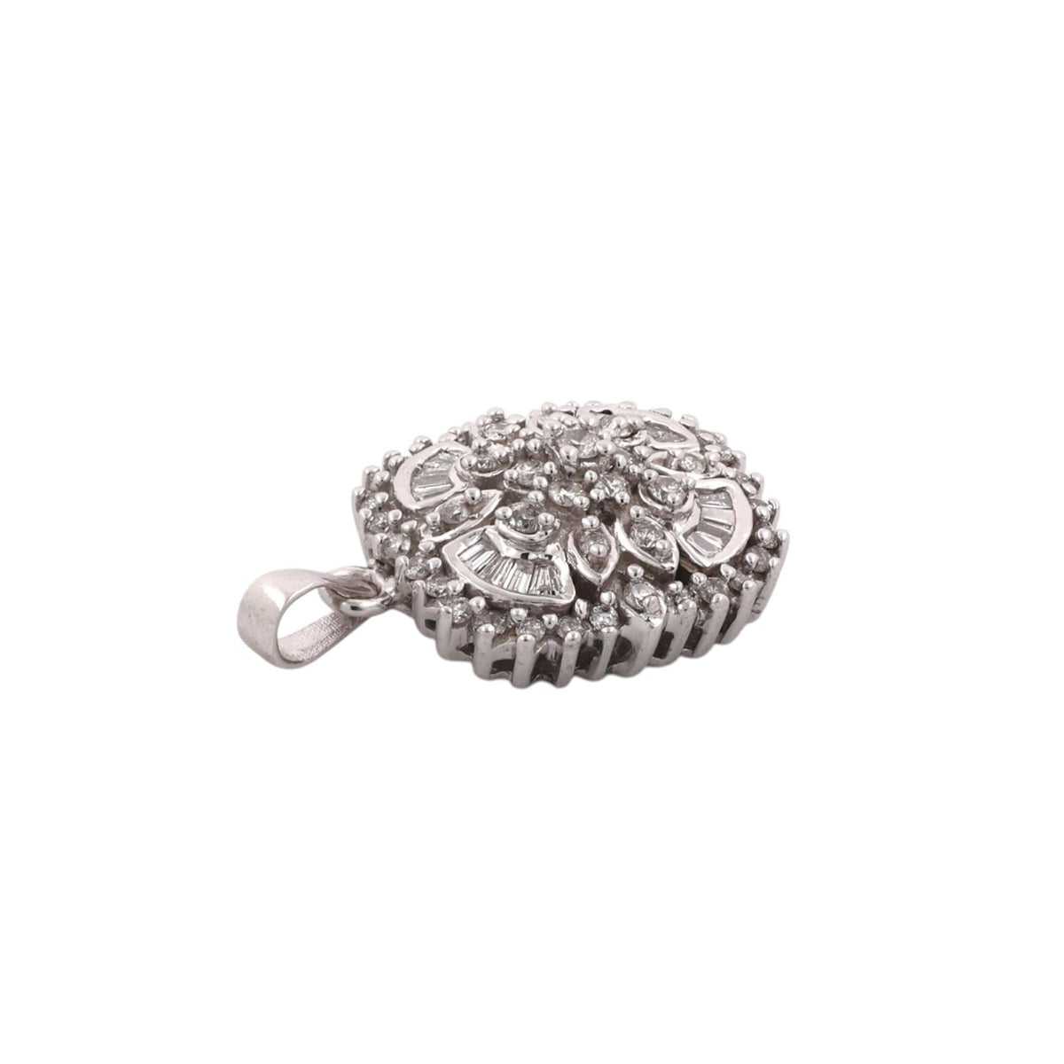 Diamond Floral Cluster Pendant 14K White Gold 1.00 CTW Round Baguette