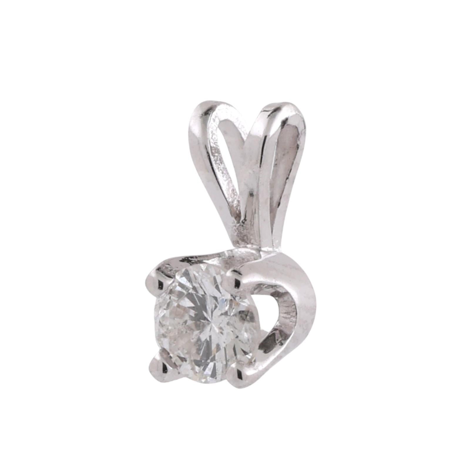 NEW 0.22 CT 4-Prong Set Round Diamond Solitaire Pendant 14K White Gold 0.32"