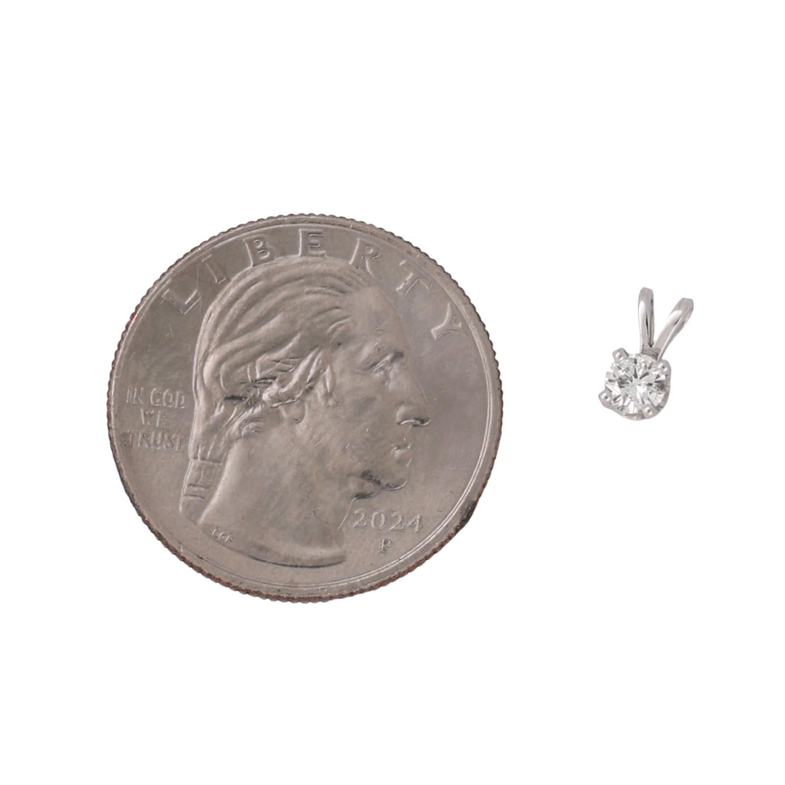 NEW 0.22 CT 4-Prong Set Round Diamond Solitaire Pendant 14K White Gold 0.32"