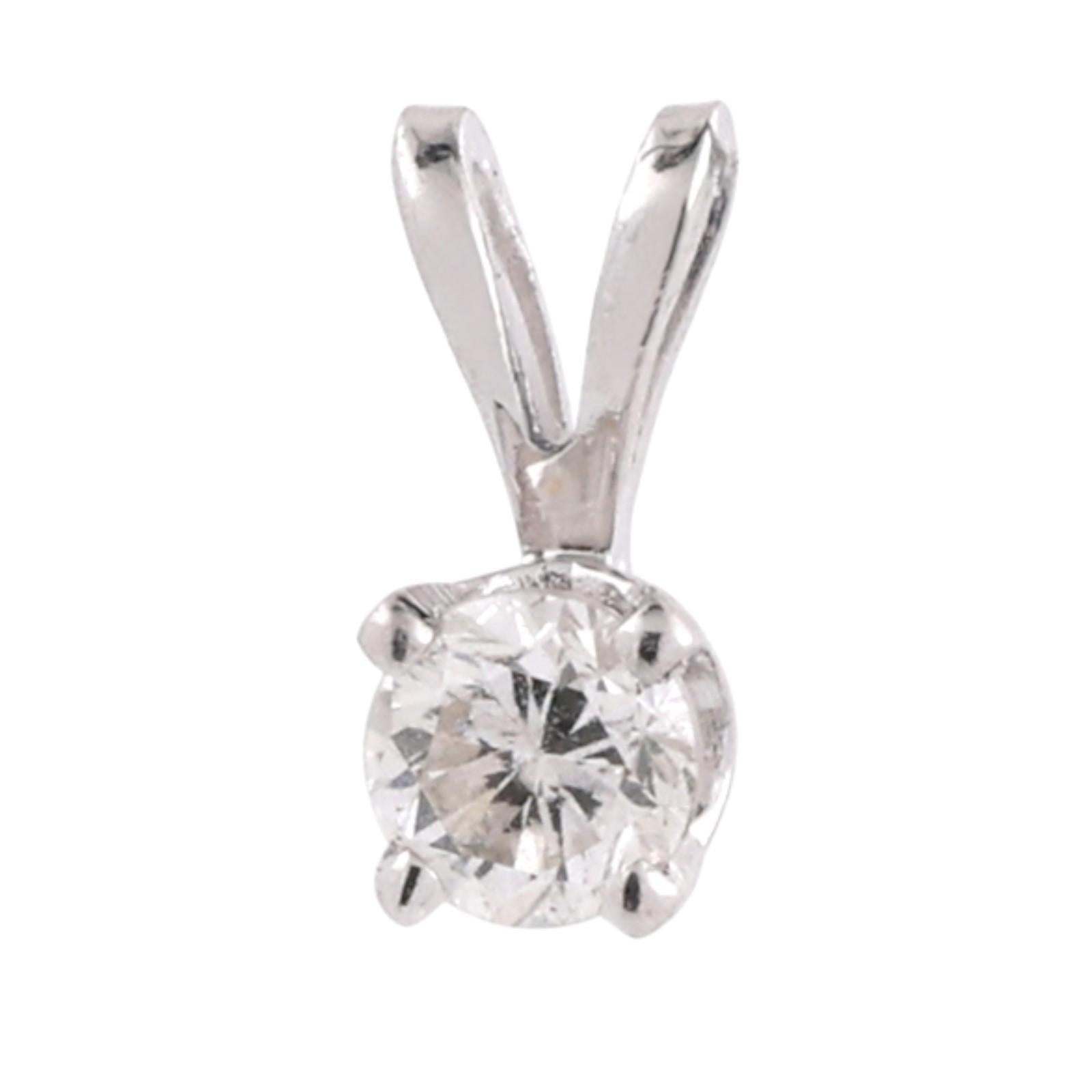 NEW 0.20 CT Round Diamond Solitaire 4-Prong Set Pendant 14K White Gold 0.33"