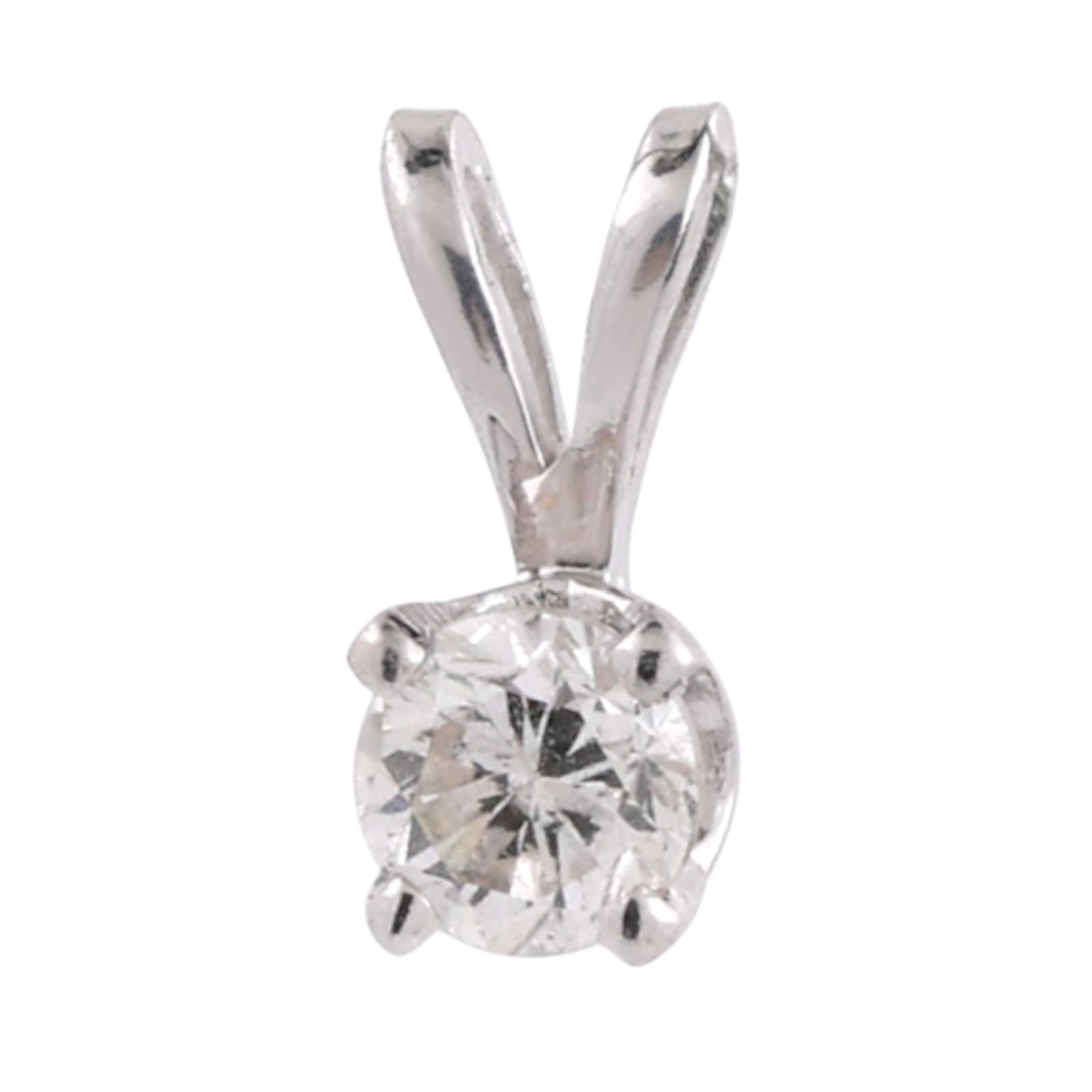 NEW 0.20 CT Round Diamond Solitaire 4-Prong Set Pendant 14K White Gold 0.33"