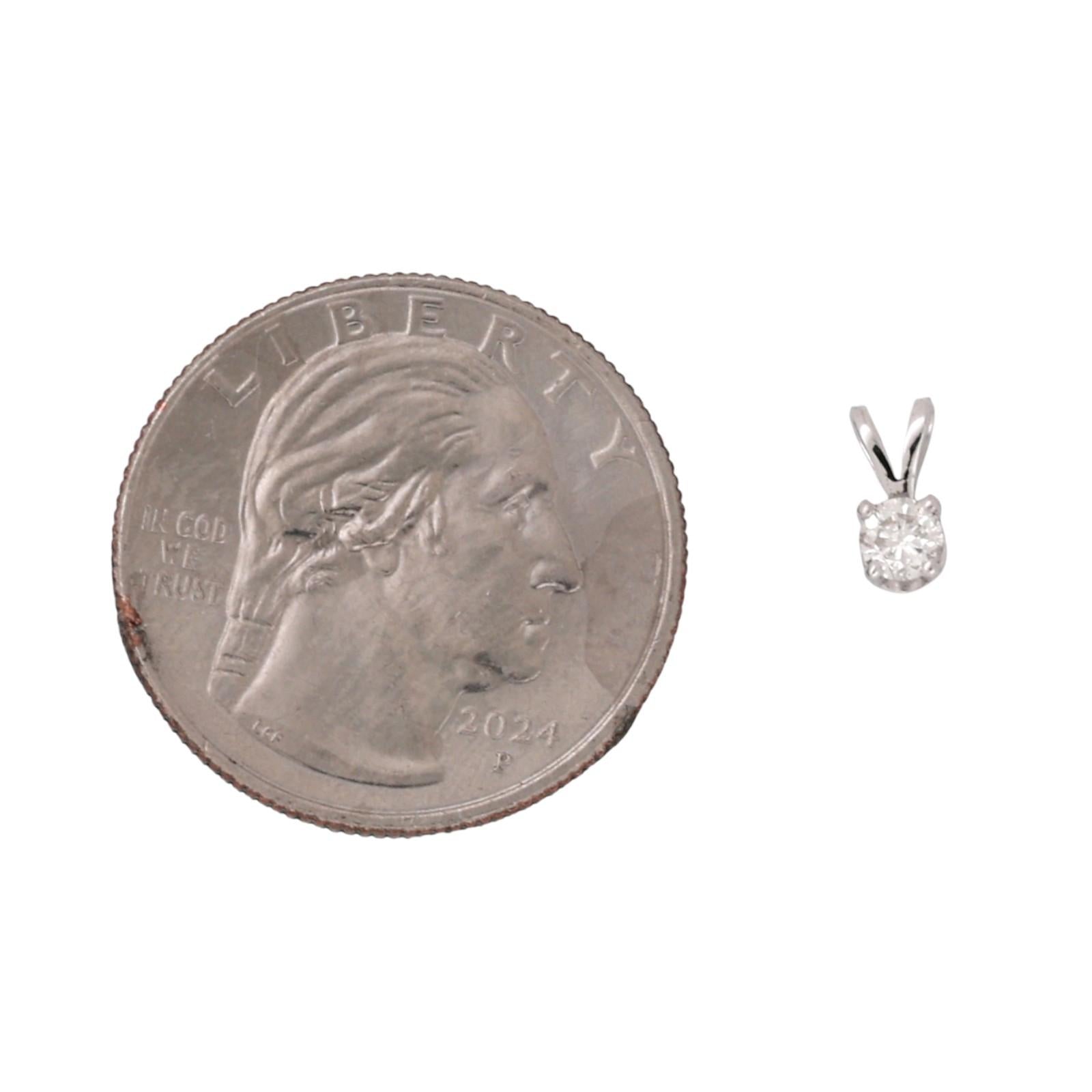 NEW 0.20 CT Round Diamond Solitaire 4-Prong Set Pendant 14K White Gold 0.33"