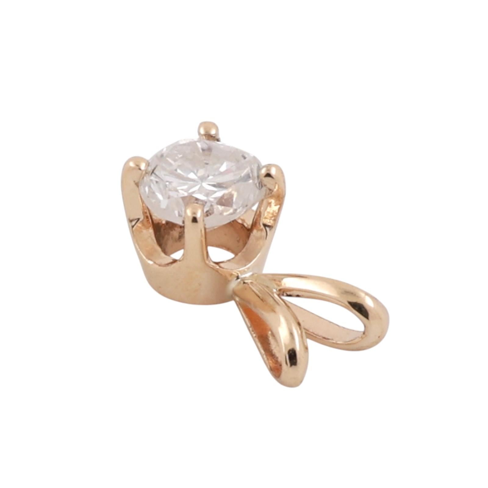 NEW 0.51 CT Round Diamond Solitaire Pendant Yellow Gold 4-Prong Set 0.40" Ladies