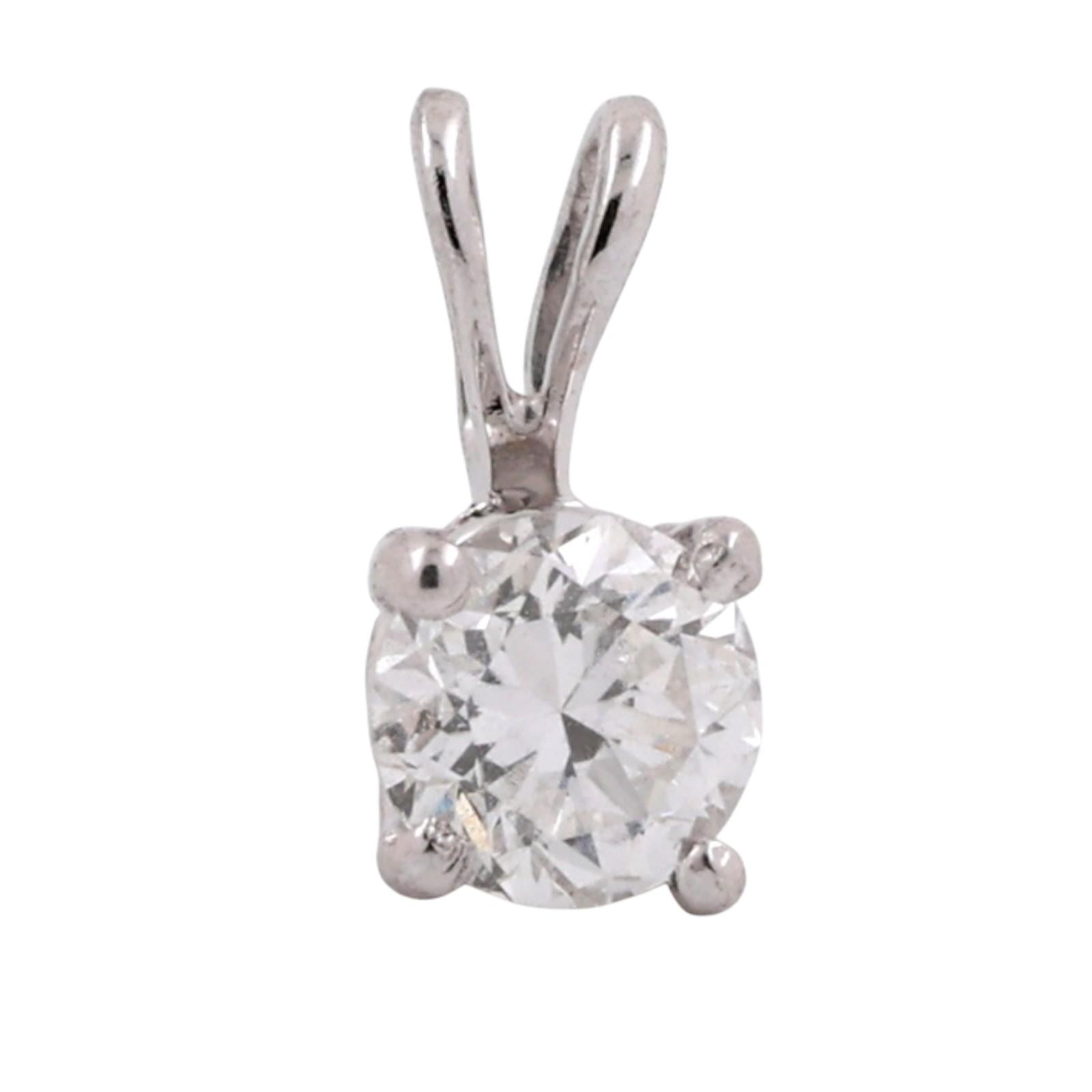 NEW Round Diamond Solitaire Pendant White Gold 0.46 CT 0.35"