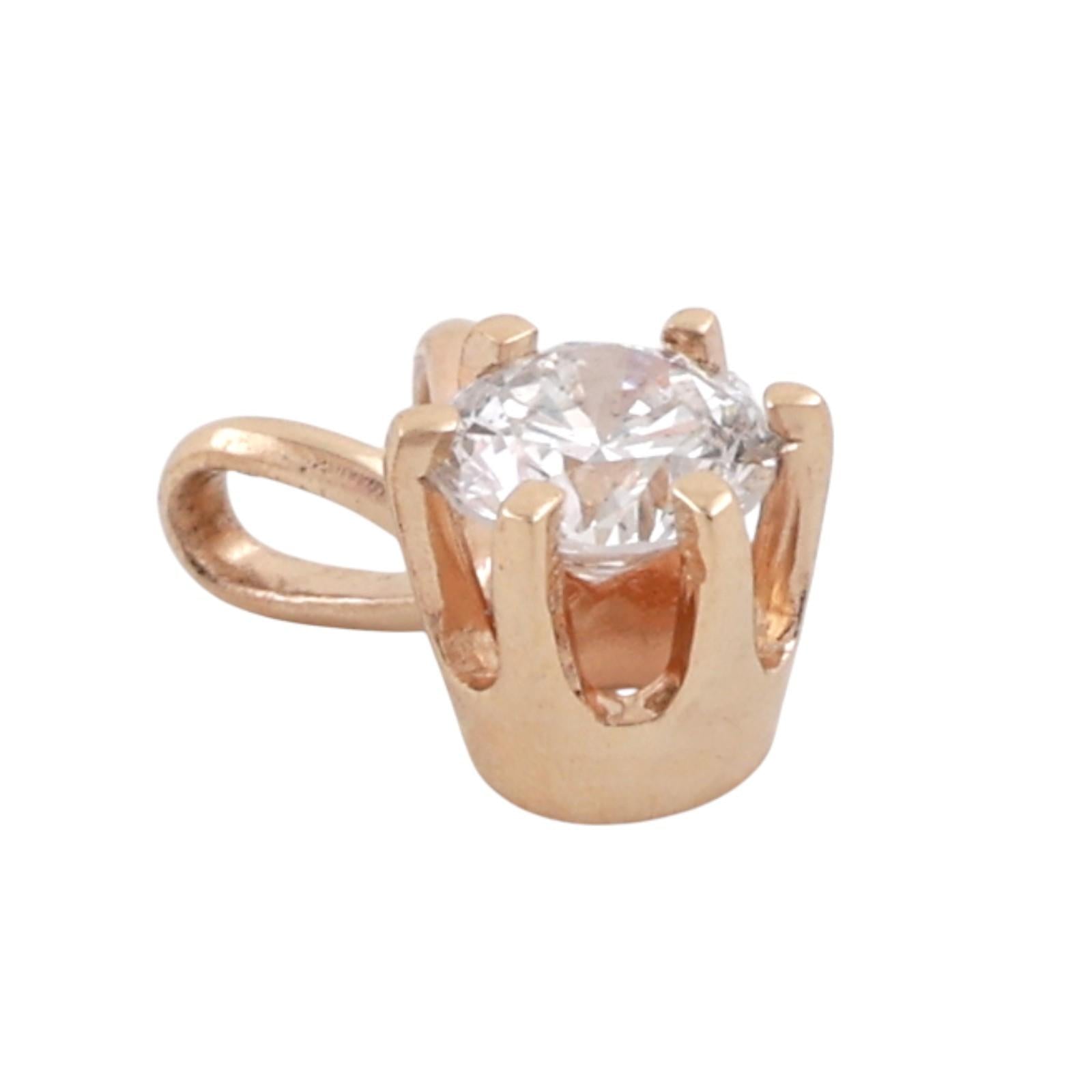 NEW 0.25 CT Round Diamond Solitaire Pendant Yellow Gold 6-Prong Set 0.30"