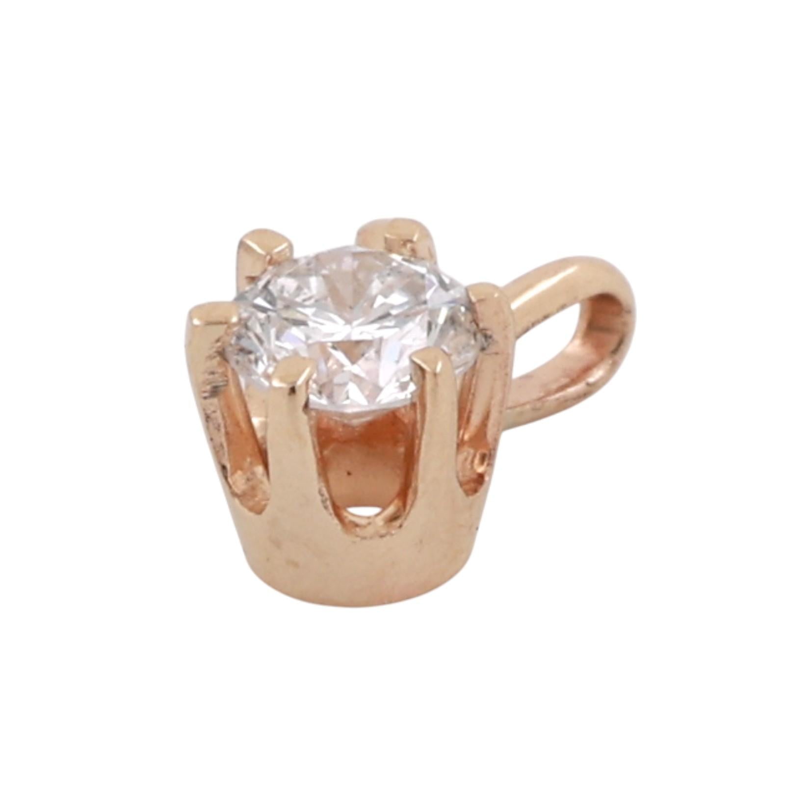 NEW 0.25 CT Round Diamond Solitaire Pendant Yellow Gold 6-Prong Set 0.30"