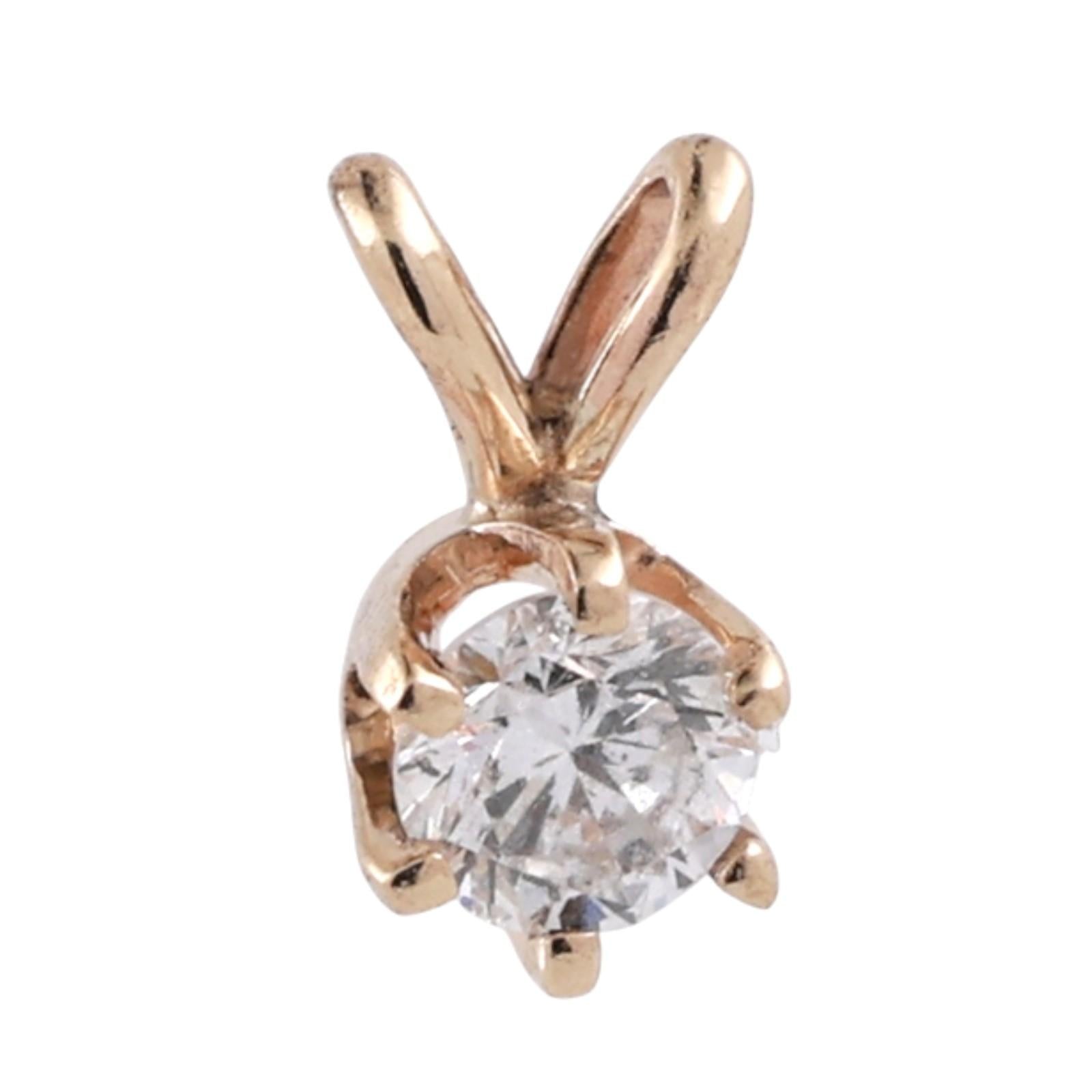 NEW 0.25 CT Round Diamond Solitaire Pendant Yellow Gold 6-Prong Set 0.30"