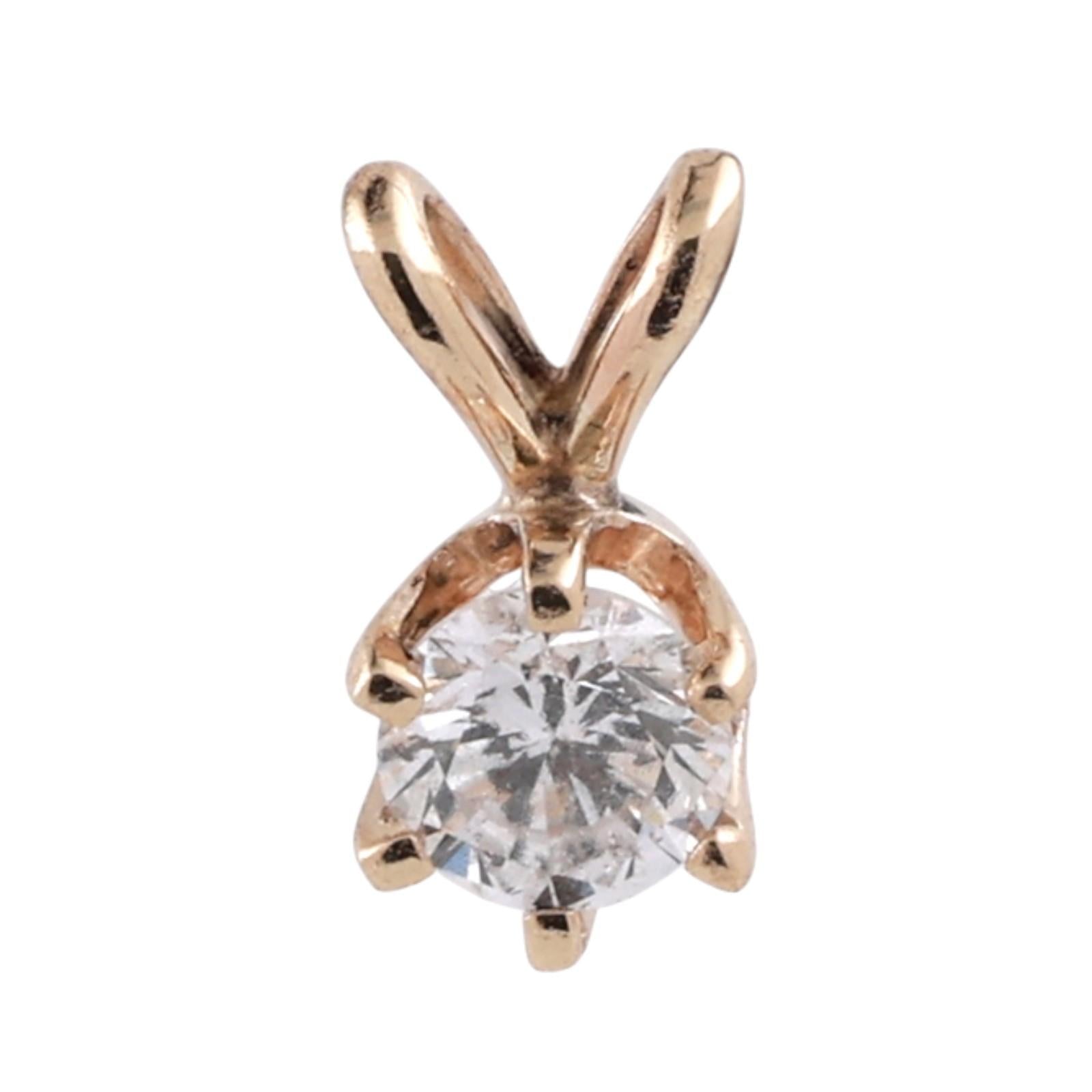 NEW 0.25 CT Round Diamond Solitaire Pendant Yellow Gold 6-Prong Set 0.30"