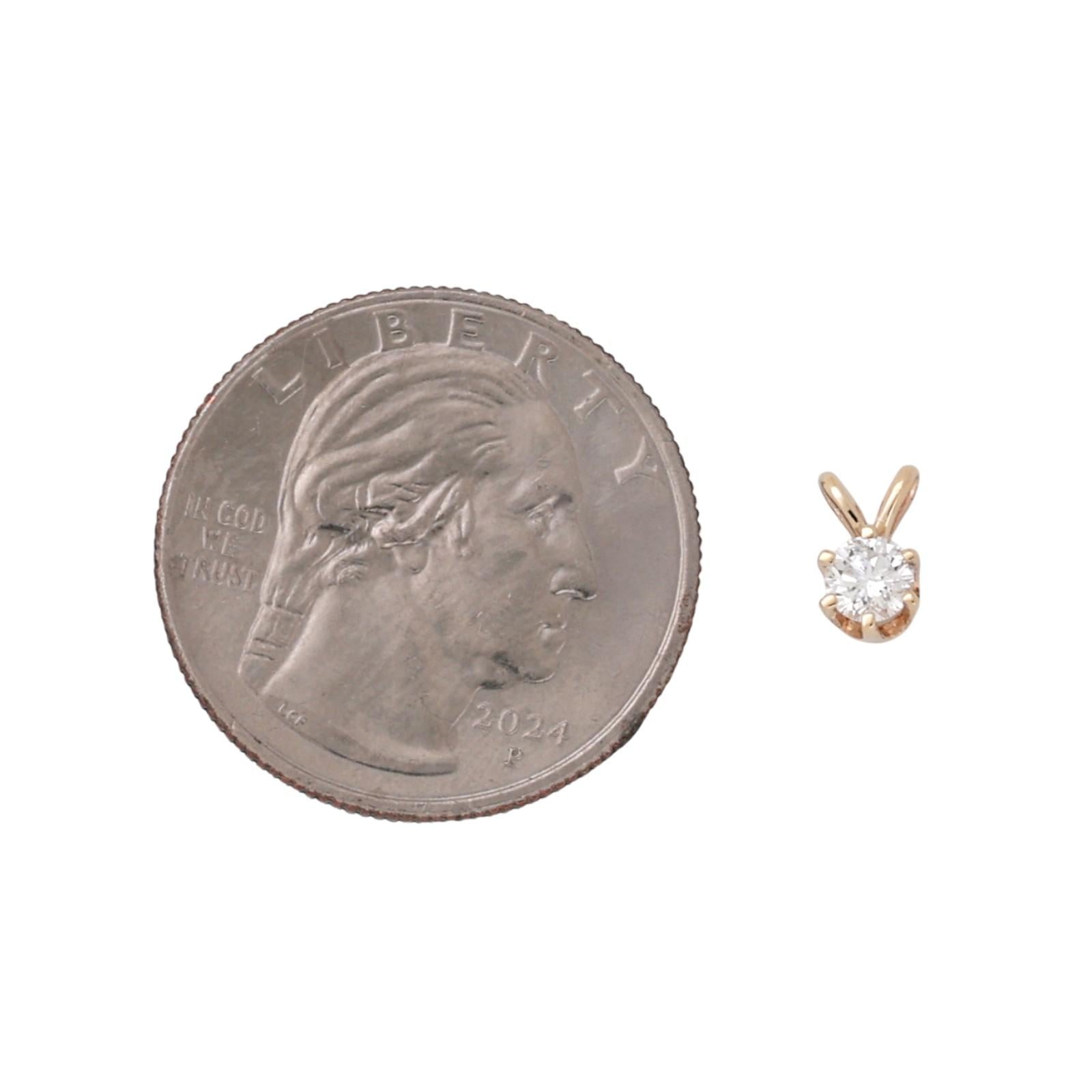 NEW 0.25 CT Round Diamond Solitaire Pendant Yellow Gold 6-Prong Set 0.30"