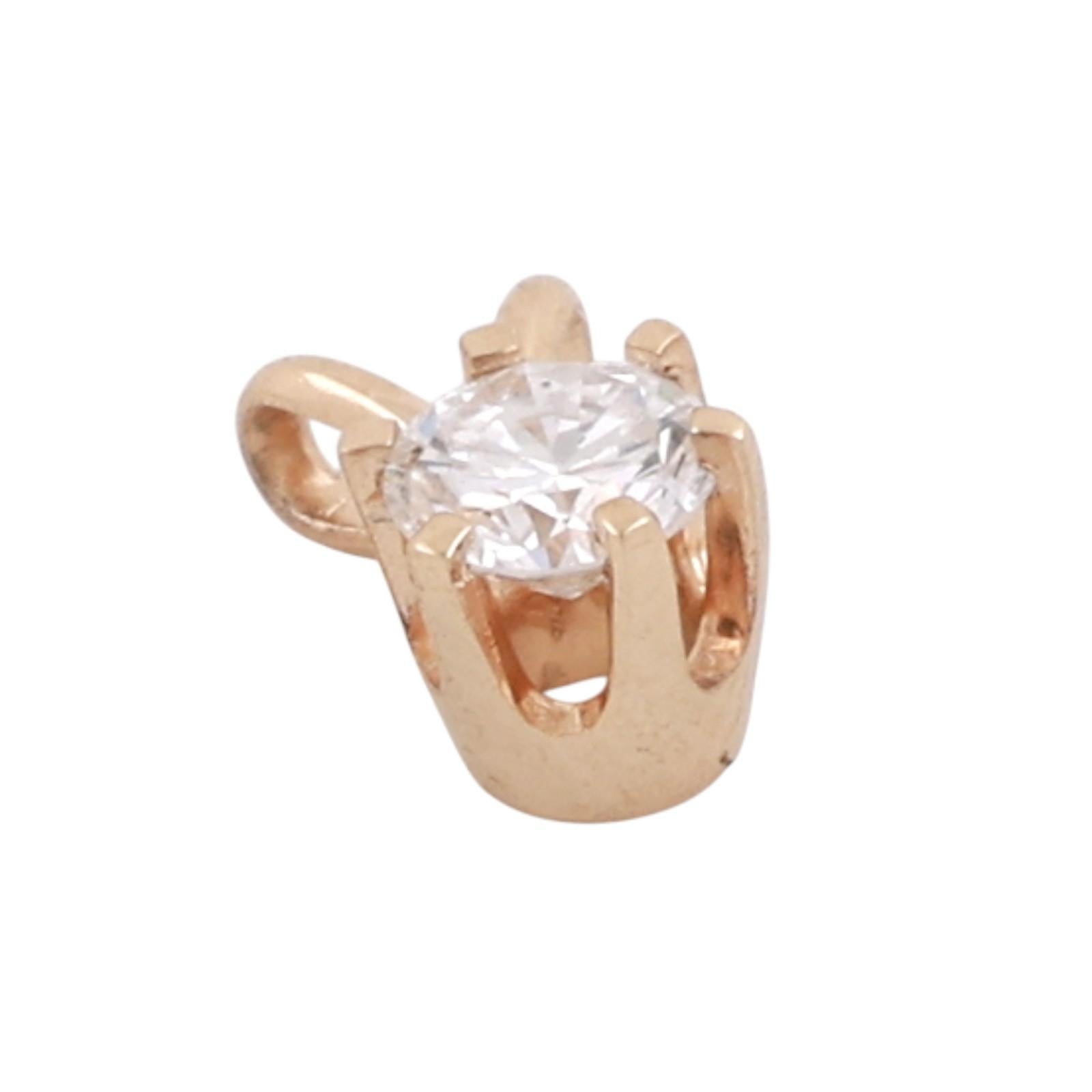 NEW 6-Prong Set 0.25 CT Round Diamond Solitaire Pendant 14K Yellow Gold 0.35"