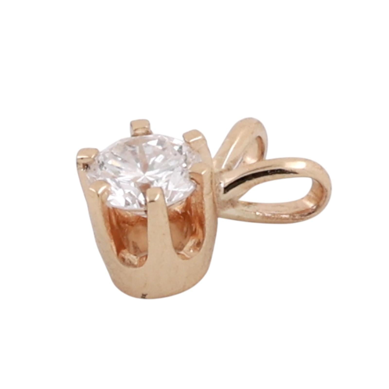 NEW 6-Prong Set 0.25 CT Round Diamond Solitaire Pendant 14K Yellow Gold 0.35"