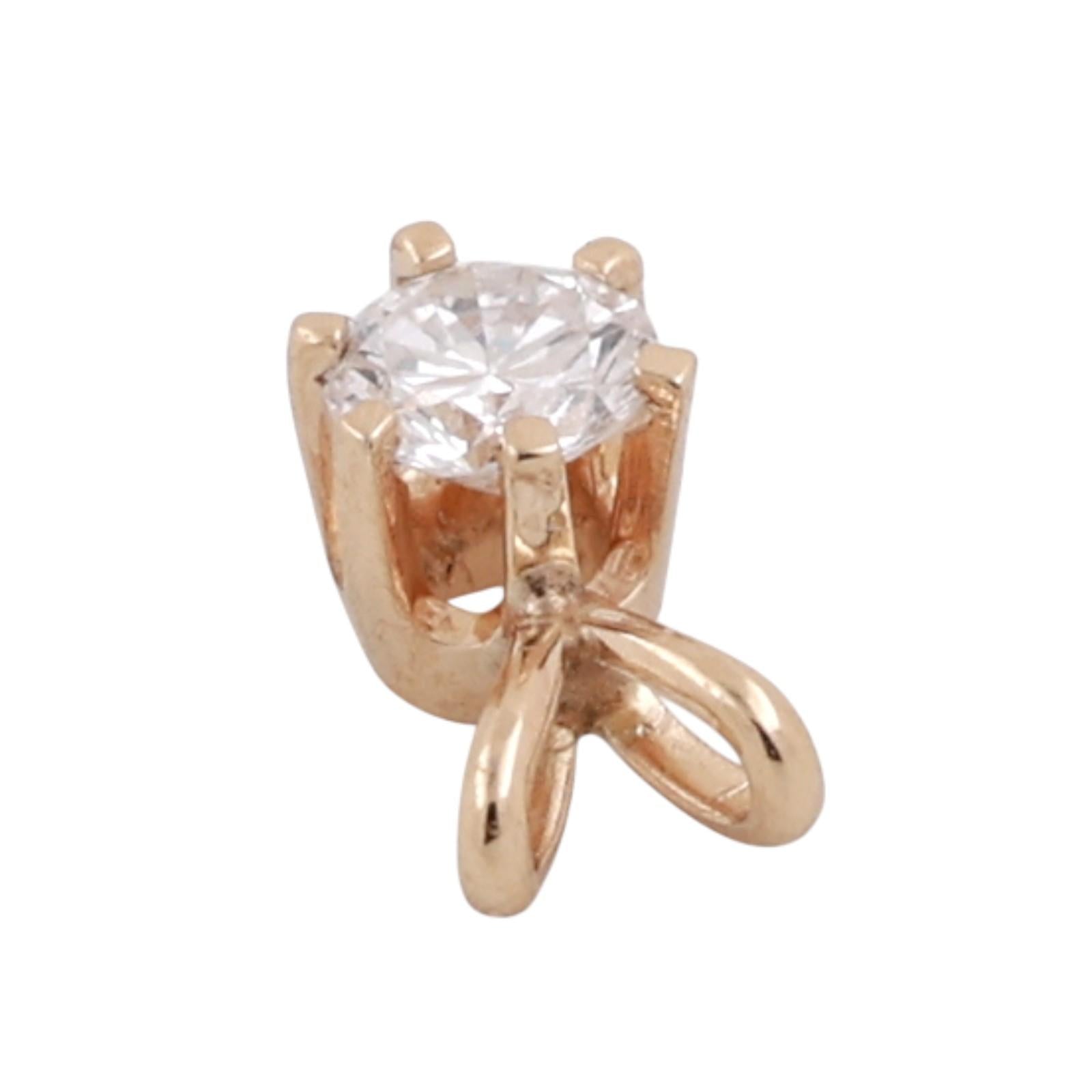 NEW 6-Prong Set 0.25 CT Round Diamond Solitaire Pendant 14K Yellow Gold 0.35"