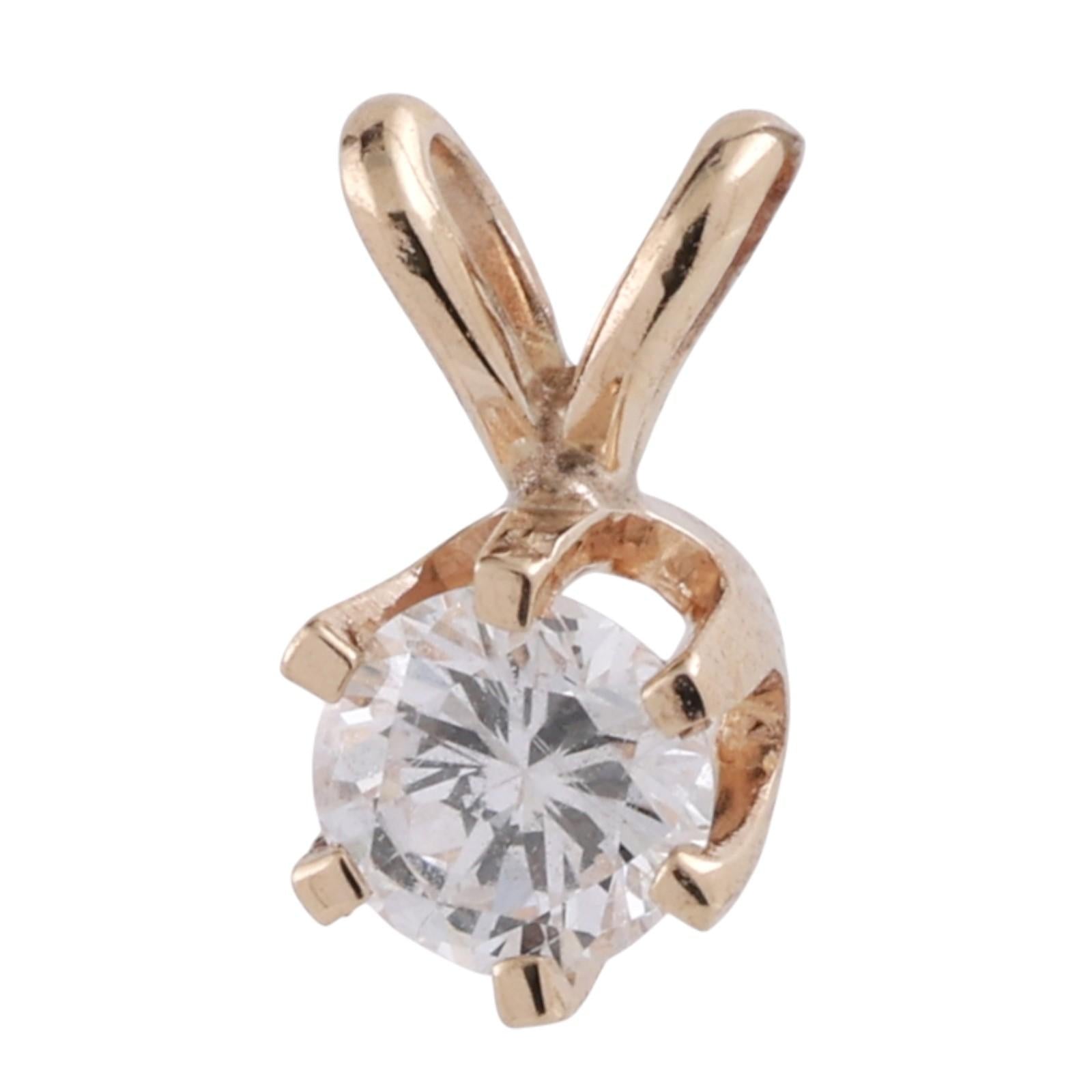 NEW 6-Prong Set 0.25 CT Round Diamond Solitaire Pendant 14K Yellow Gold 0.35"