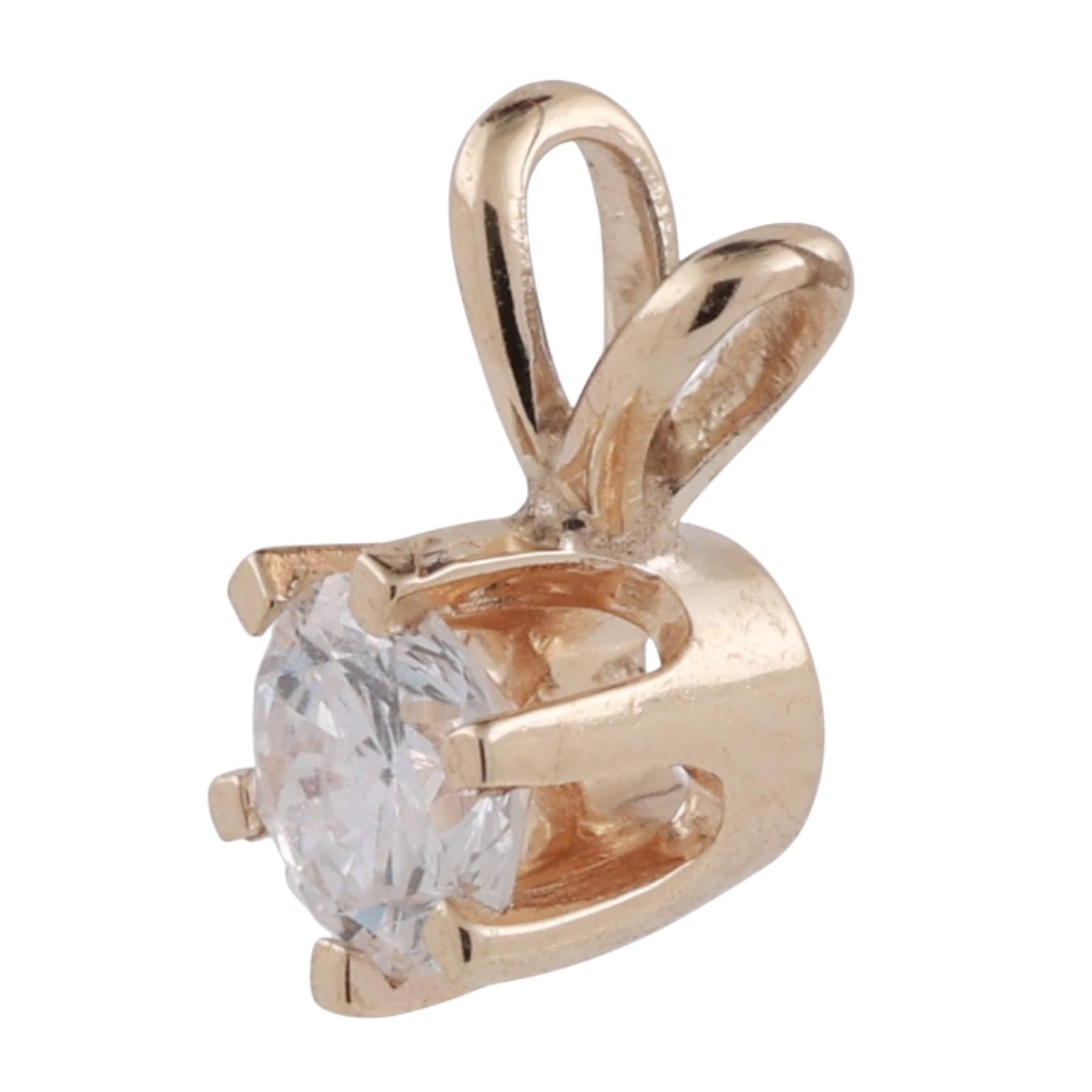 NEW 6-Prong Set 0.25 CT Round Diamond Solitaire Pendant 14K Yellow Gold 0.35"