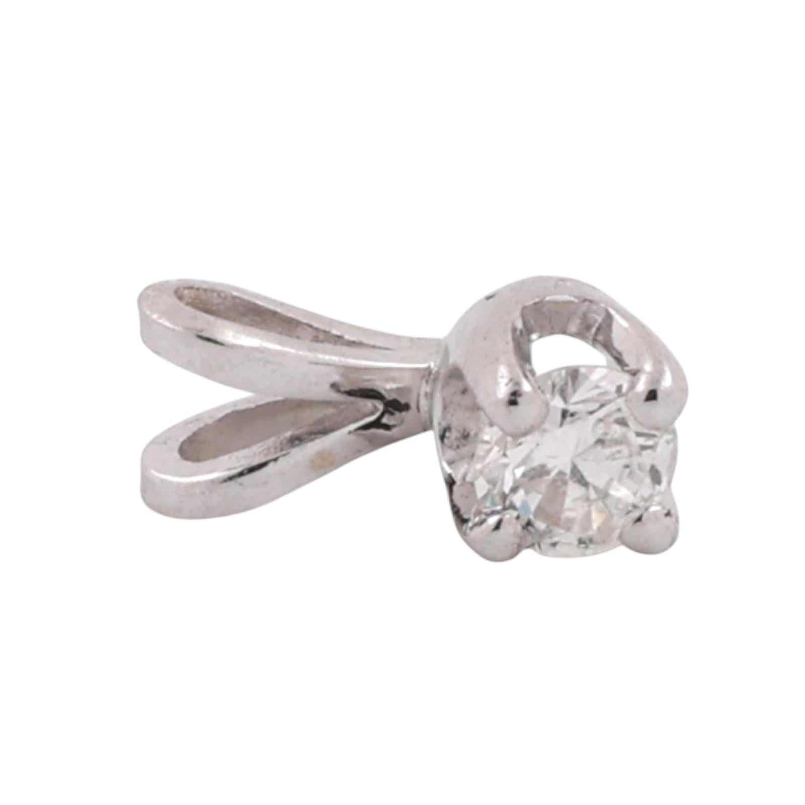 NEW Round Diamond Solitaire Pendant 14K White Gold 0.13 CT 4-Prong Set 0.33"