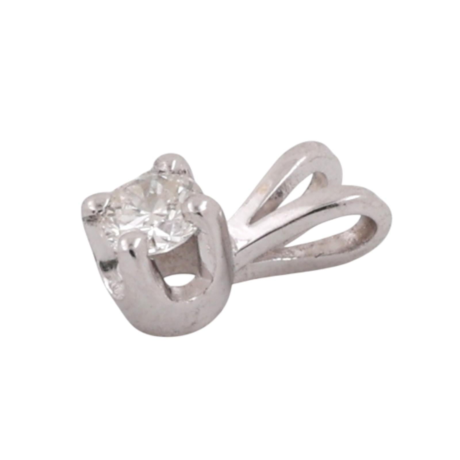 NEW Round Diamond Solitaire Pendant 14K White Gold 0.13 CT 4-Prong Set 0.33"