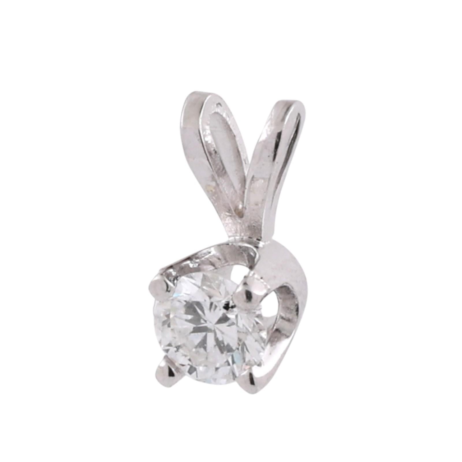 NEW Round Diamond Solitaire Pendant 14K White Gold 0.18 CT 4-Prong Set 0.32"