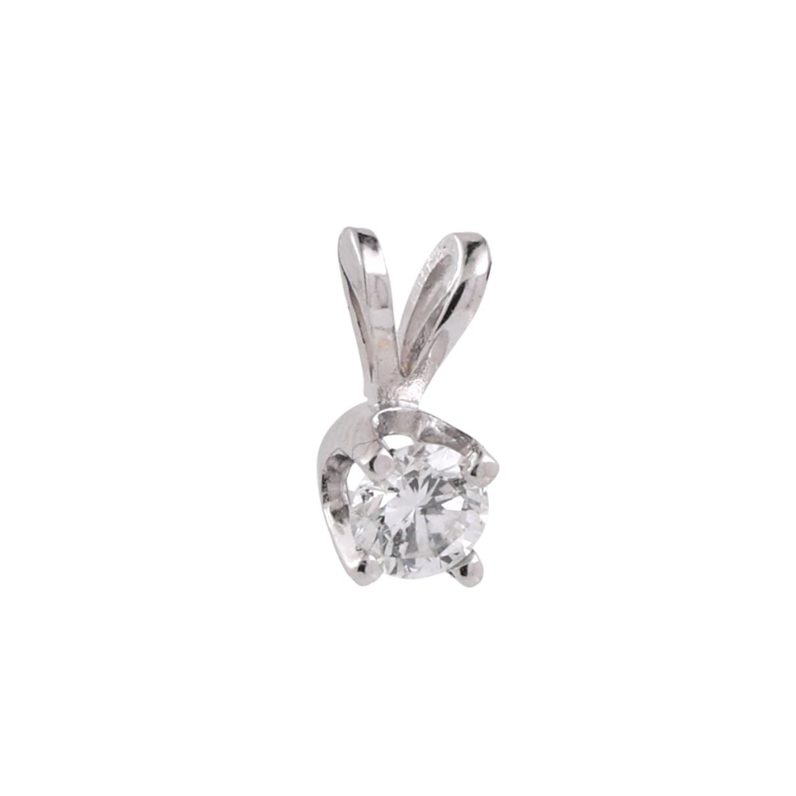 NEW Round Diamond Solitaire Pendant 14K White Gold 0.18 CT 4-Prong Set 0.32"