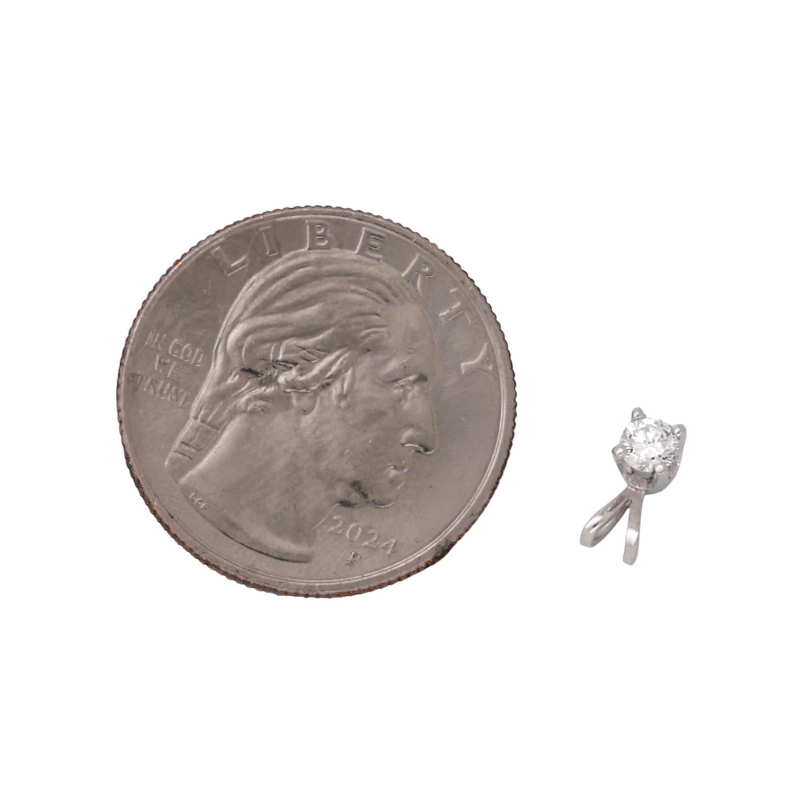 NEW Round Diamond Solitaire Pendant 14K White Gold 0.18 CT 4-Prong Set 0.32"