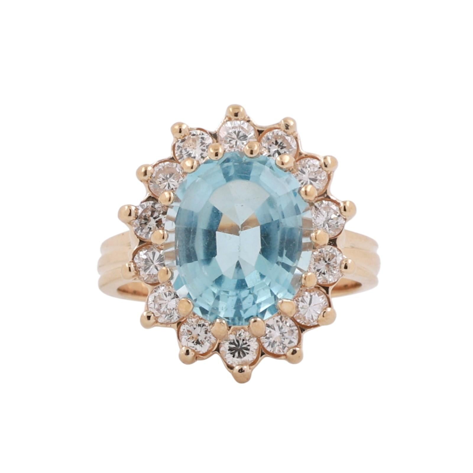 Blue Topaz Halo Diamond Ring Yellow Gold 7.25 CTW Size 6.5 Ladies Estate