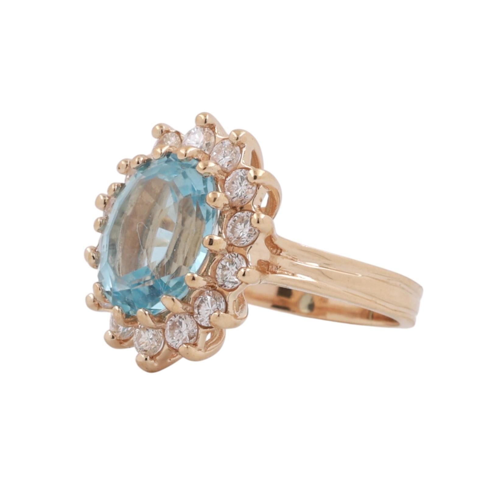 Blue Topaz Halo Diamond Ring Yellow Gold 7.25 CTW Size 6.5 Ladies Estate