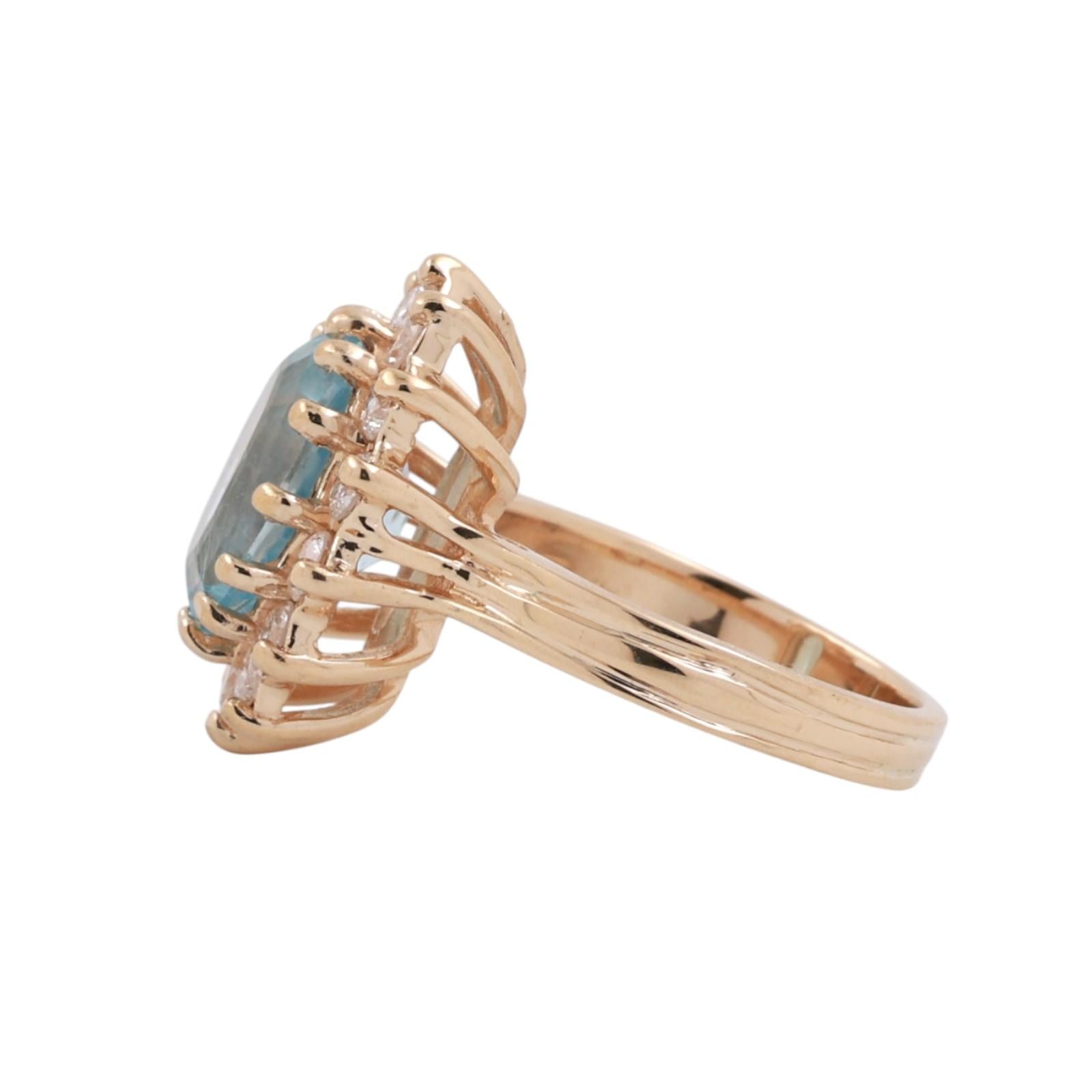 Blue Topaz Halo Diamond Ring Yellow Gold 7.25 CTW Size 6.5 Ladies Estate