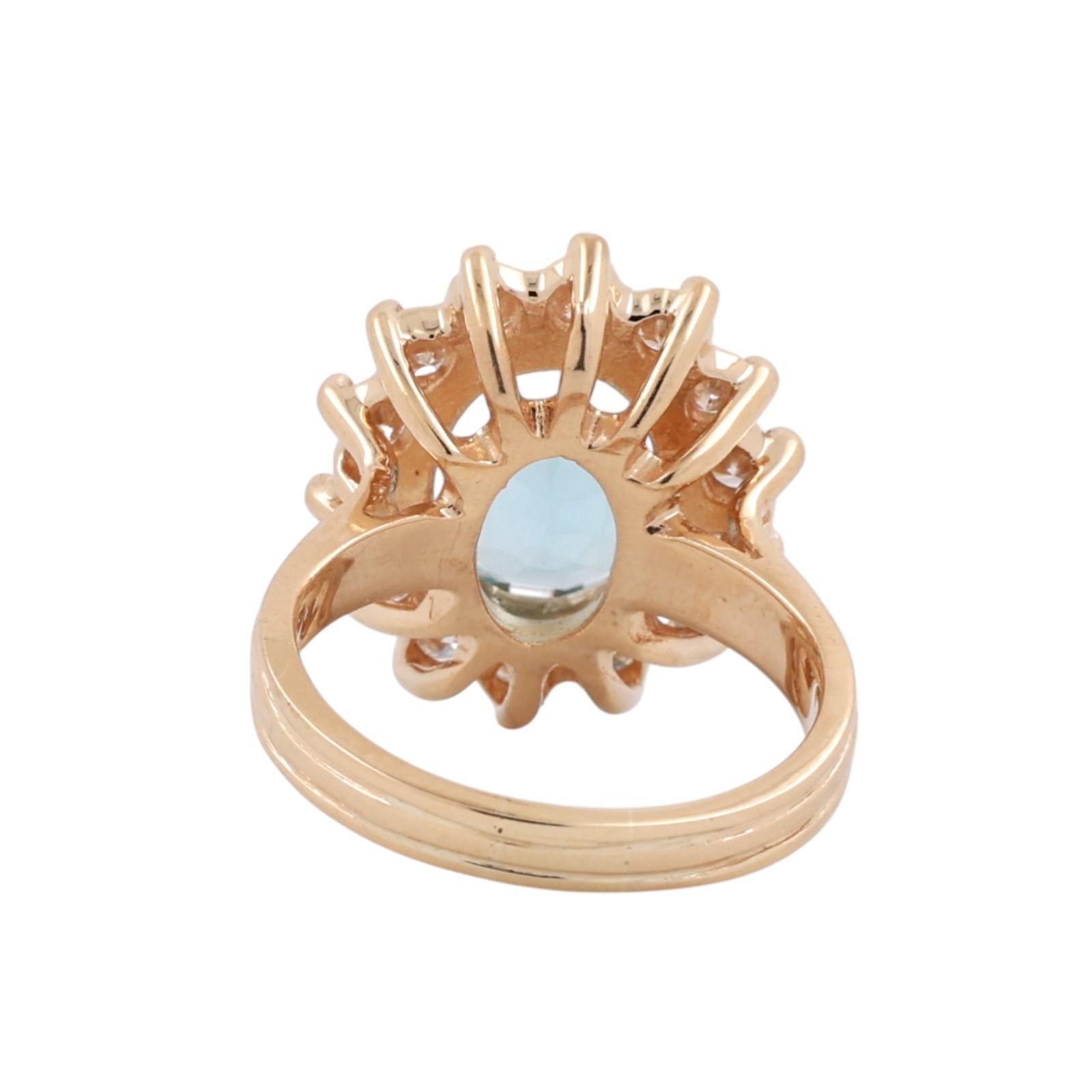 Blue Topaz Halo Diamond Ring Yellow Gold 7.25 CTW Size 6.5 Ladies Estate