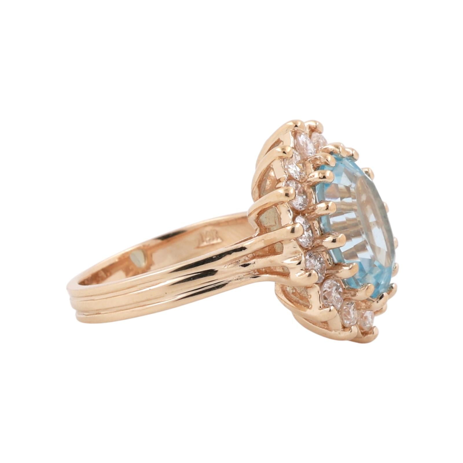 Blue Topaz Halo Diamond Ring Yellow Gold 7.25 CTW Size 6.5 Ladies Estate