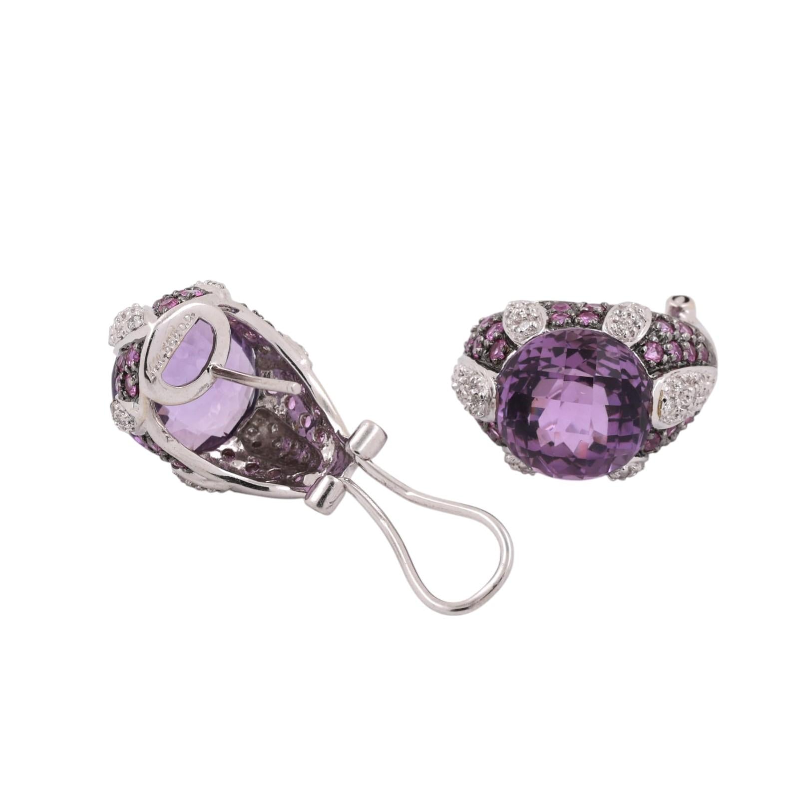 Pink Sapphire Amethyst Diamond Earrings 14K White Gold 9.00 CTW 0.47" Ladies