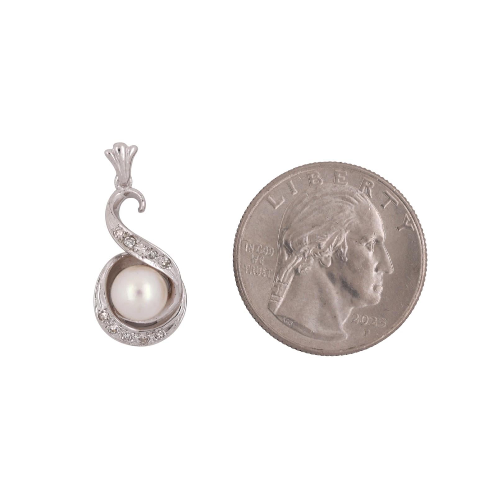 14K White Gold Akoya Pearl Diamond Pendant Natural Pearl Estate