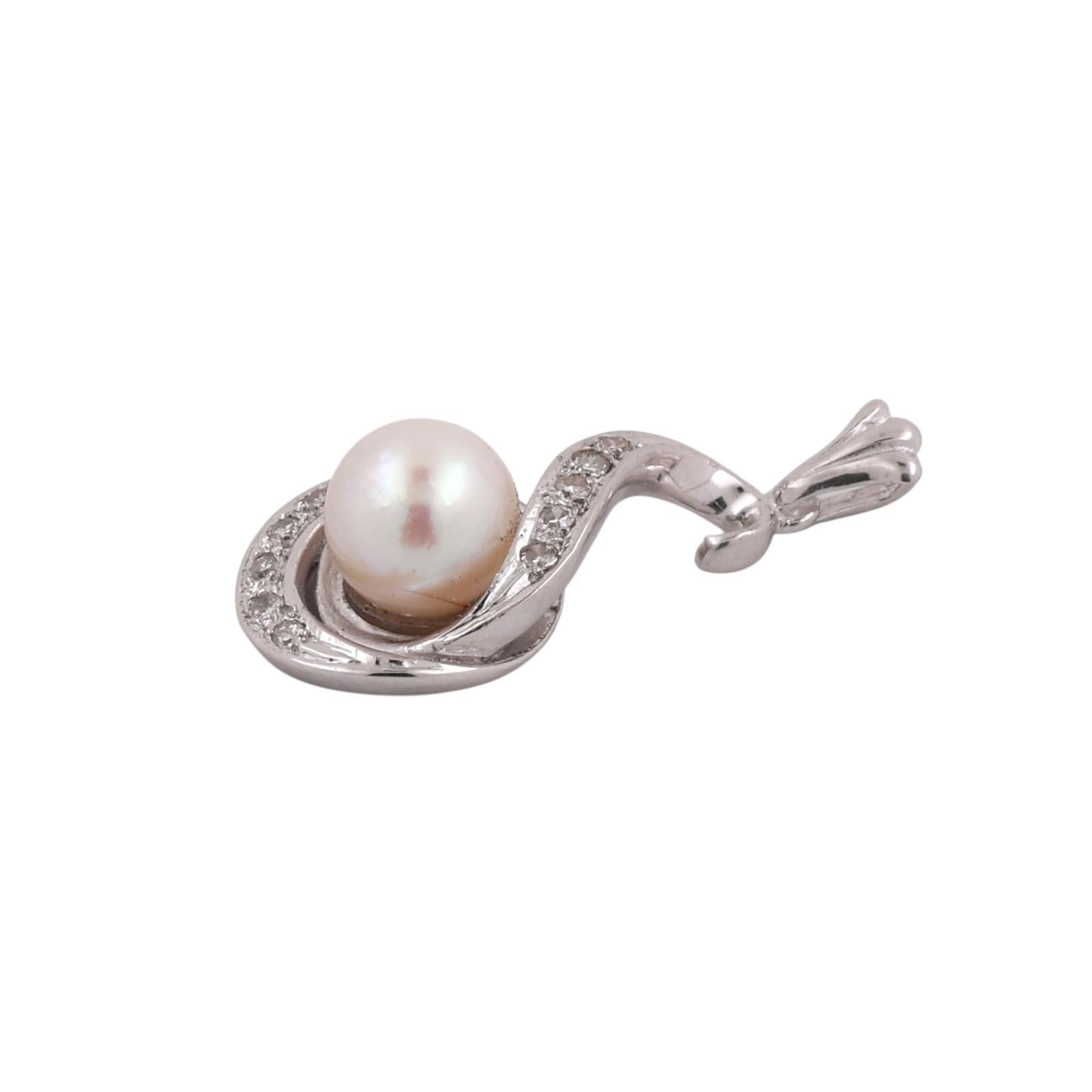 14K White Gold Akoya Pearl Diamond Pendant Natural Pearl Estate