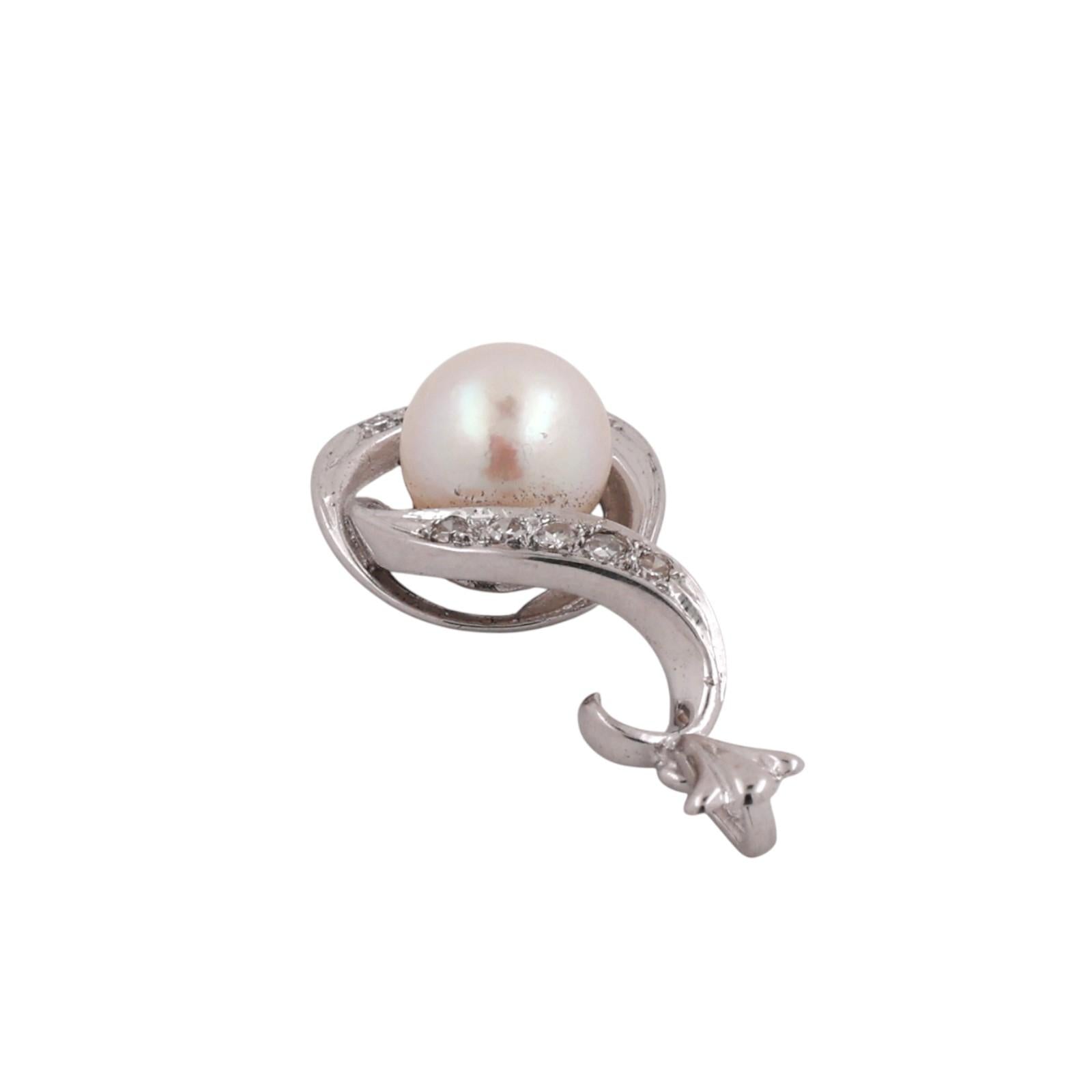 14K White Gold Akoya Pearl Diamond Pendant Natural Pearl Estate