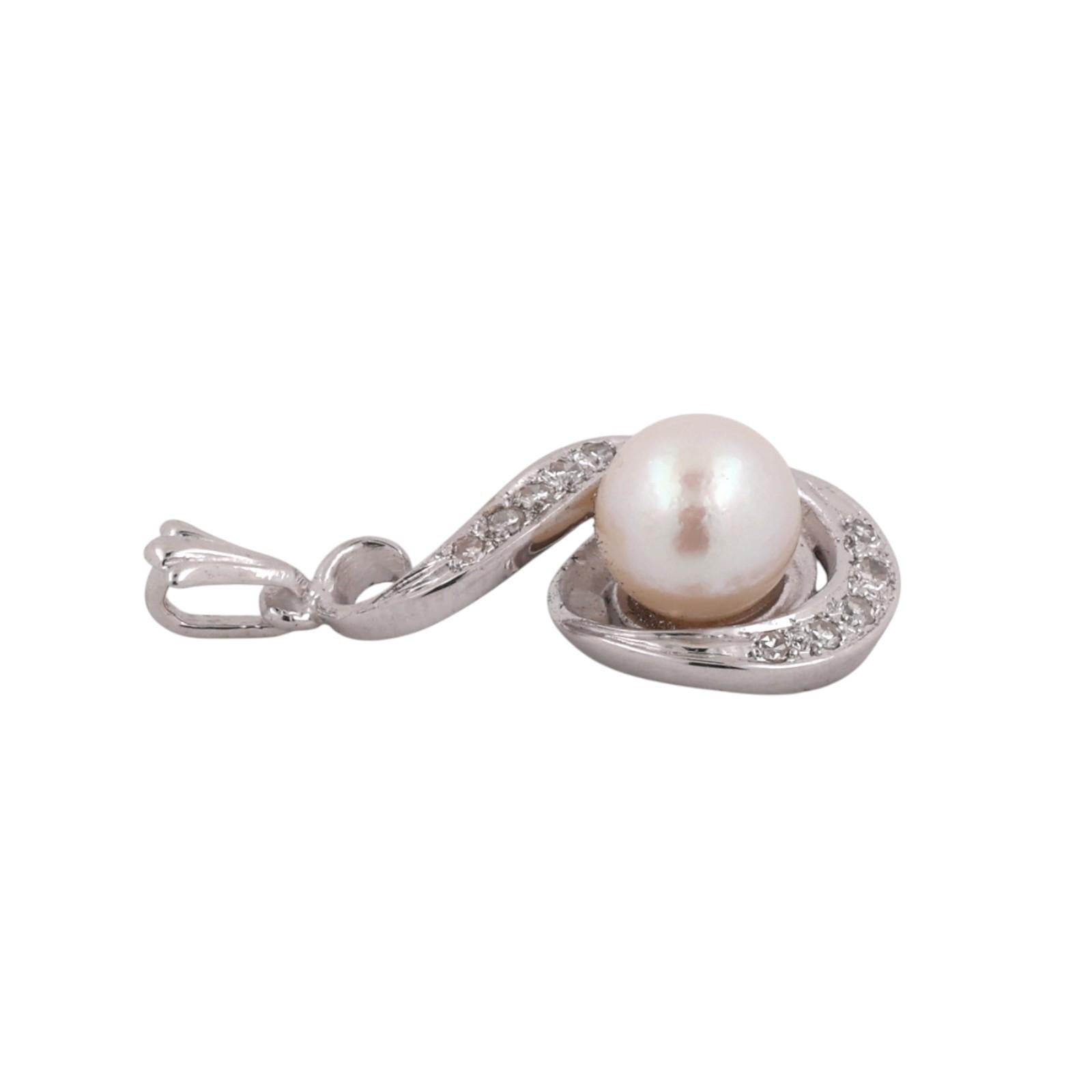 14K White Gold Akoya Pearl Diamond Pendant Natural Pearl Estate