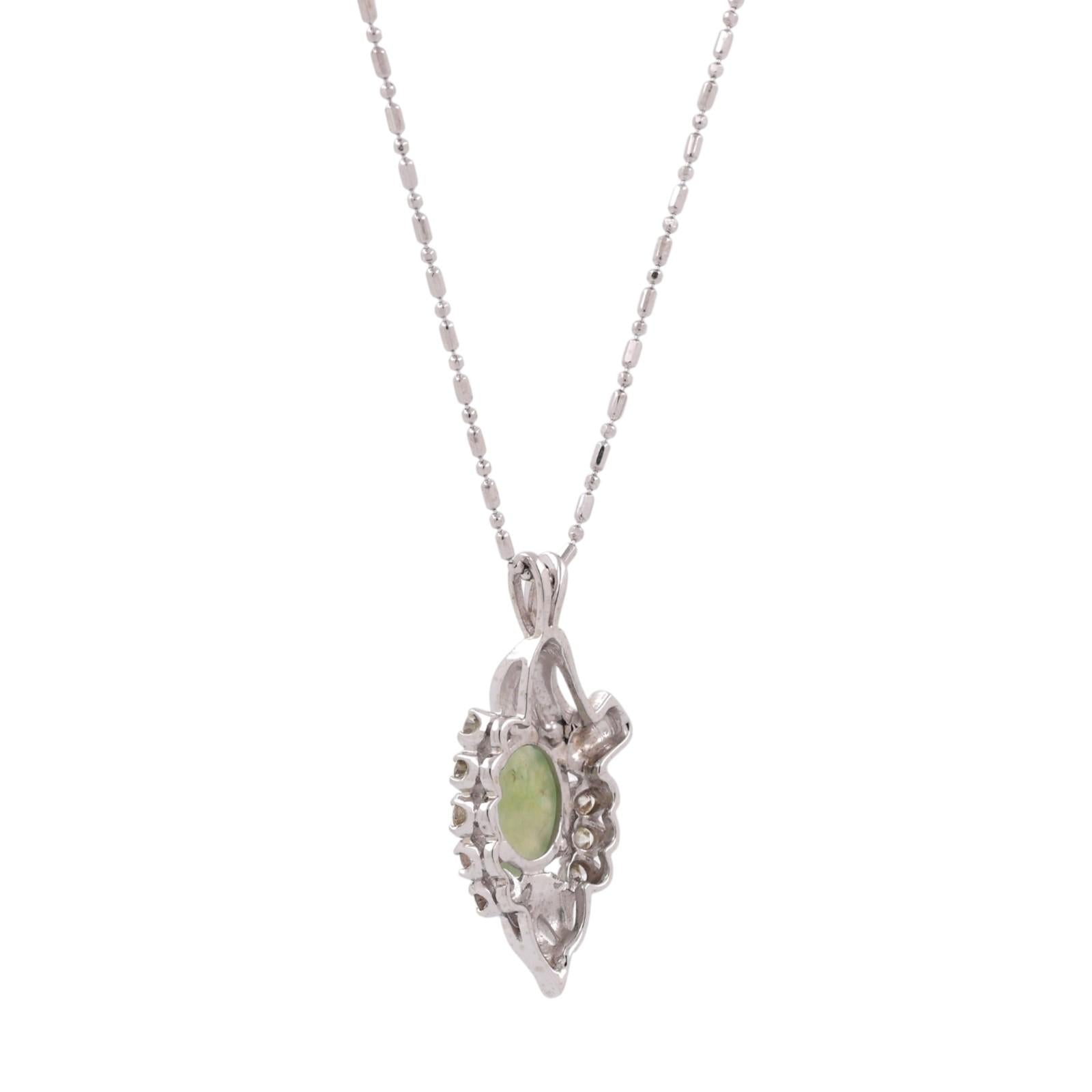 Jadeite Diamond Pendant Chain Necklace 14K White Gold 18" Ladies Estate