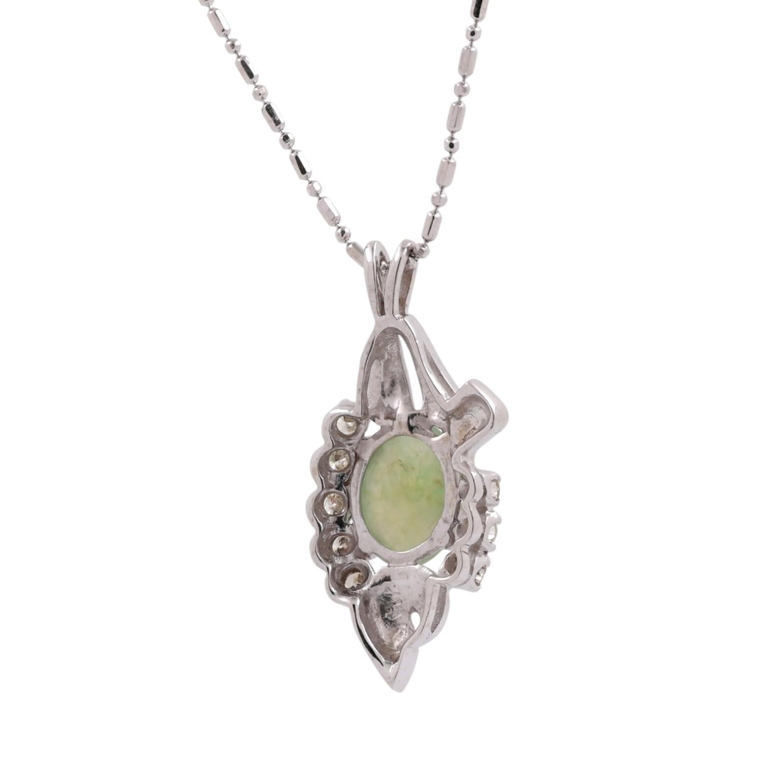 Jadeite Diamond Pendant Chain Necklace 14K White Gold 18" Ladies Estate