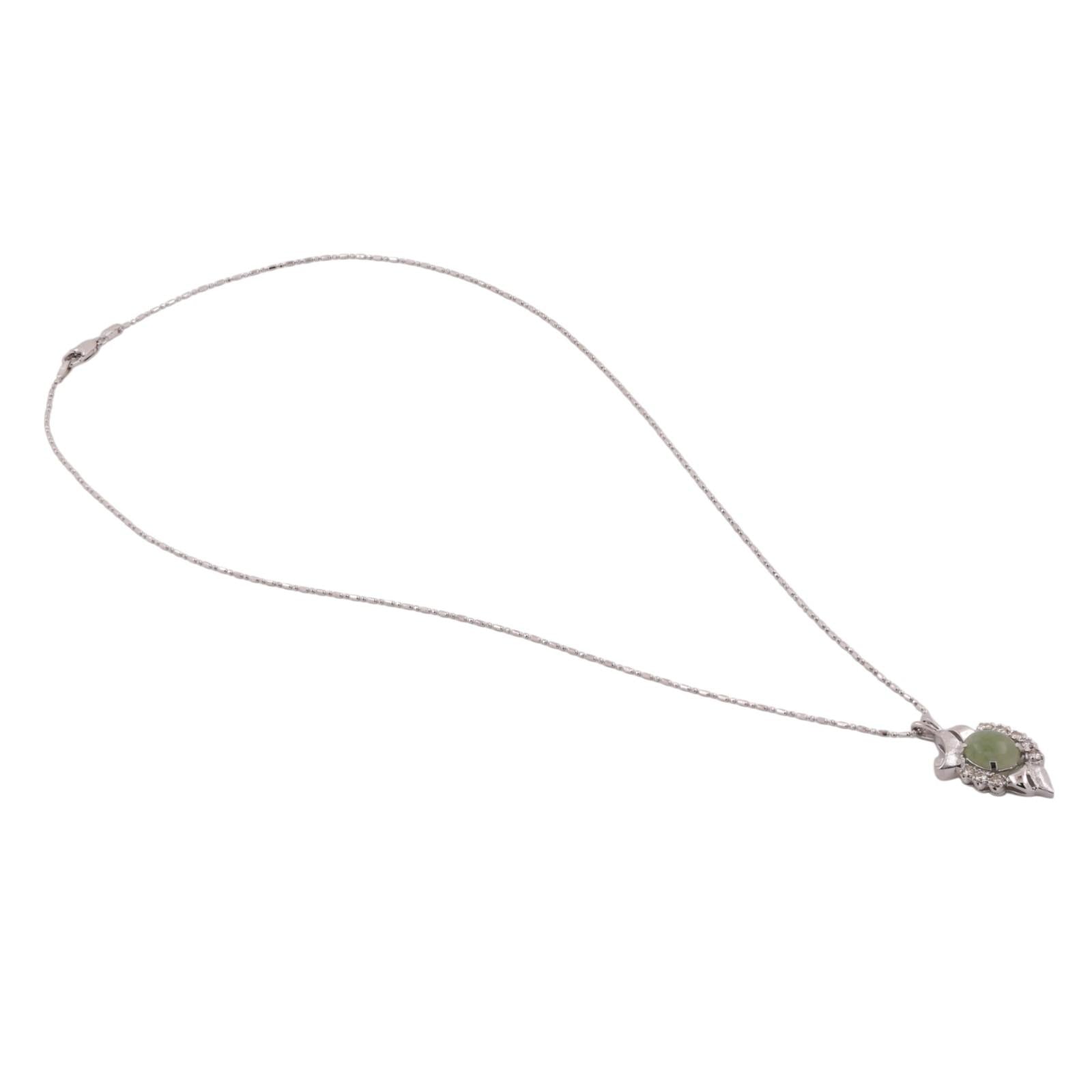 Jadeite Diamond Pendant Chain Necklace 14K White Gold 18" Ladies Estate